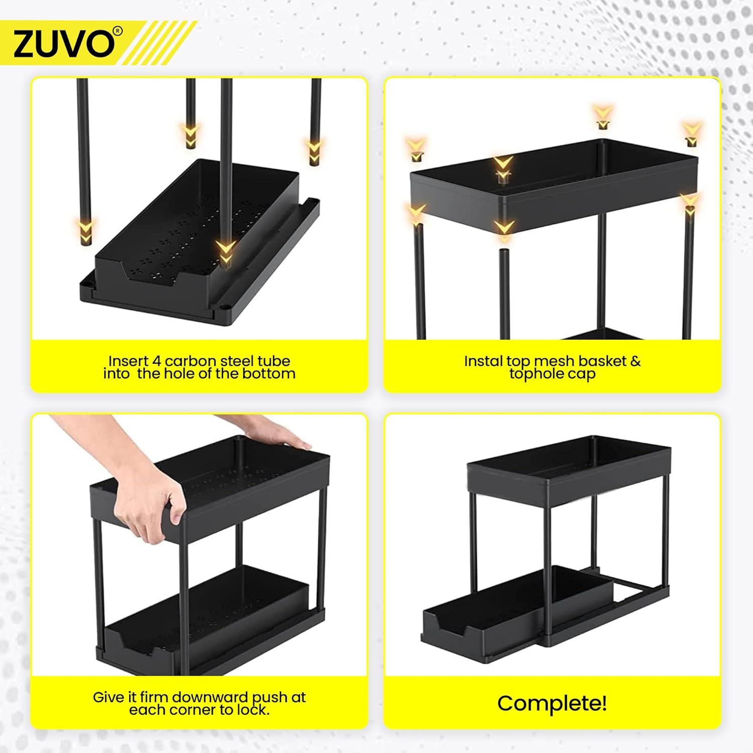 Zuvo Under Sink Storage Rack Heavy Duty Black Organiser for Kitchen