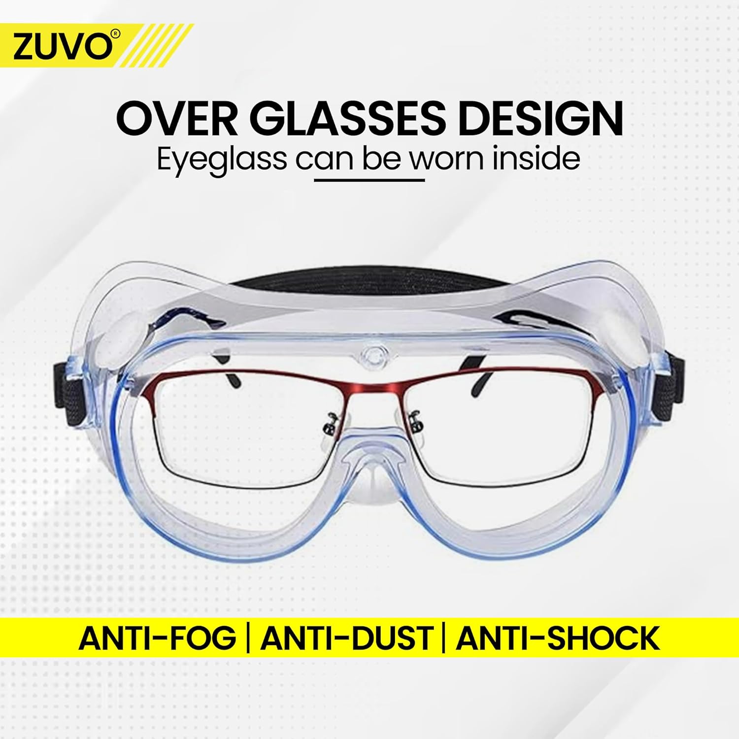 Zuvo Safety Goggles Clear Anti Fog Impact and Dust Resistant Eye Wear