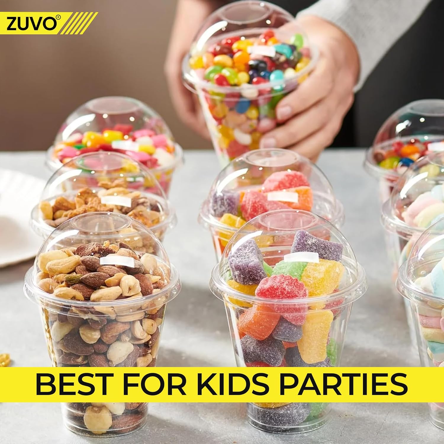 Zuvo 50 Pack 16oz Clear Plastic Smoothie Cups with Dome Lids