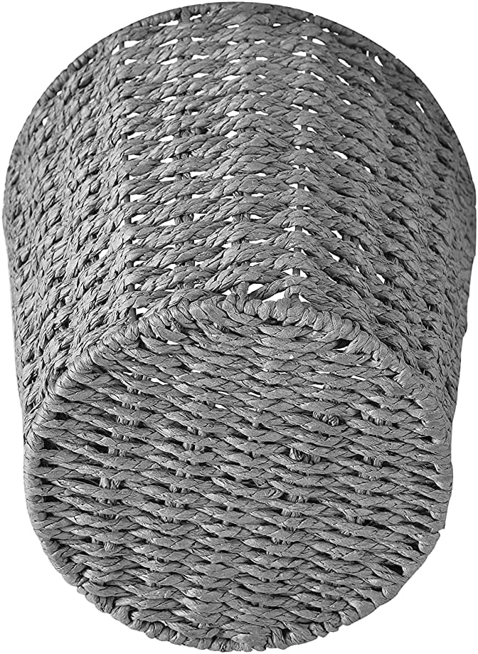 Zuvo Round Wicker Waste Paper Bin Rubbish Basket, Grey