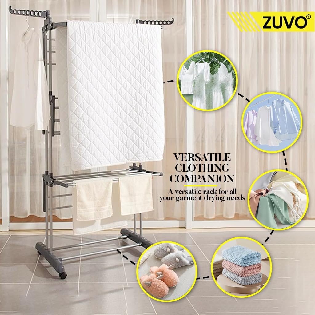 Zuvo 4 Tier Grey Foldable Airer Heavy Duty Stainless Steel Drying Rack