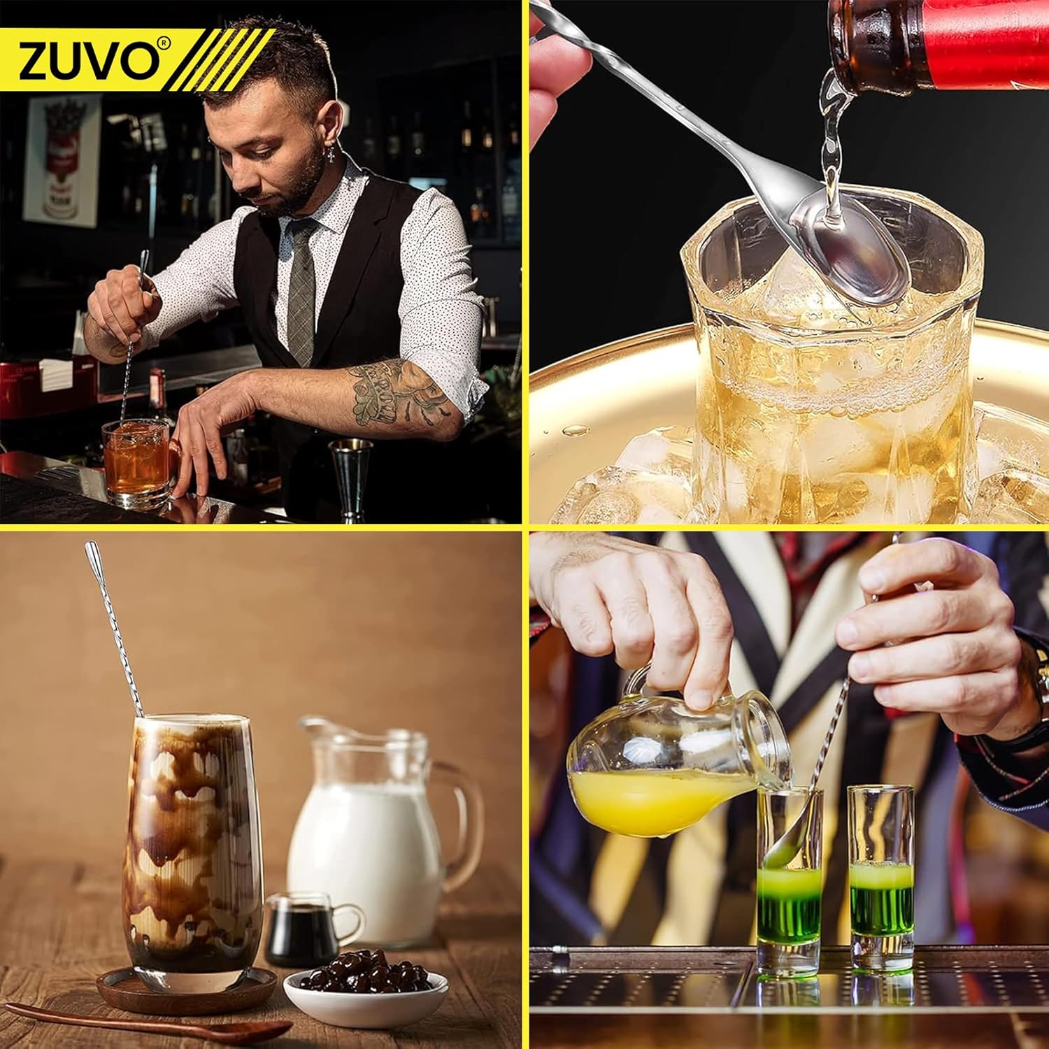 Zuvo Cocktail Stirrer Spoon 12 Inch – Stainless Steel Spiral Mixing Spoon