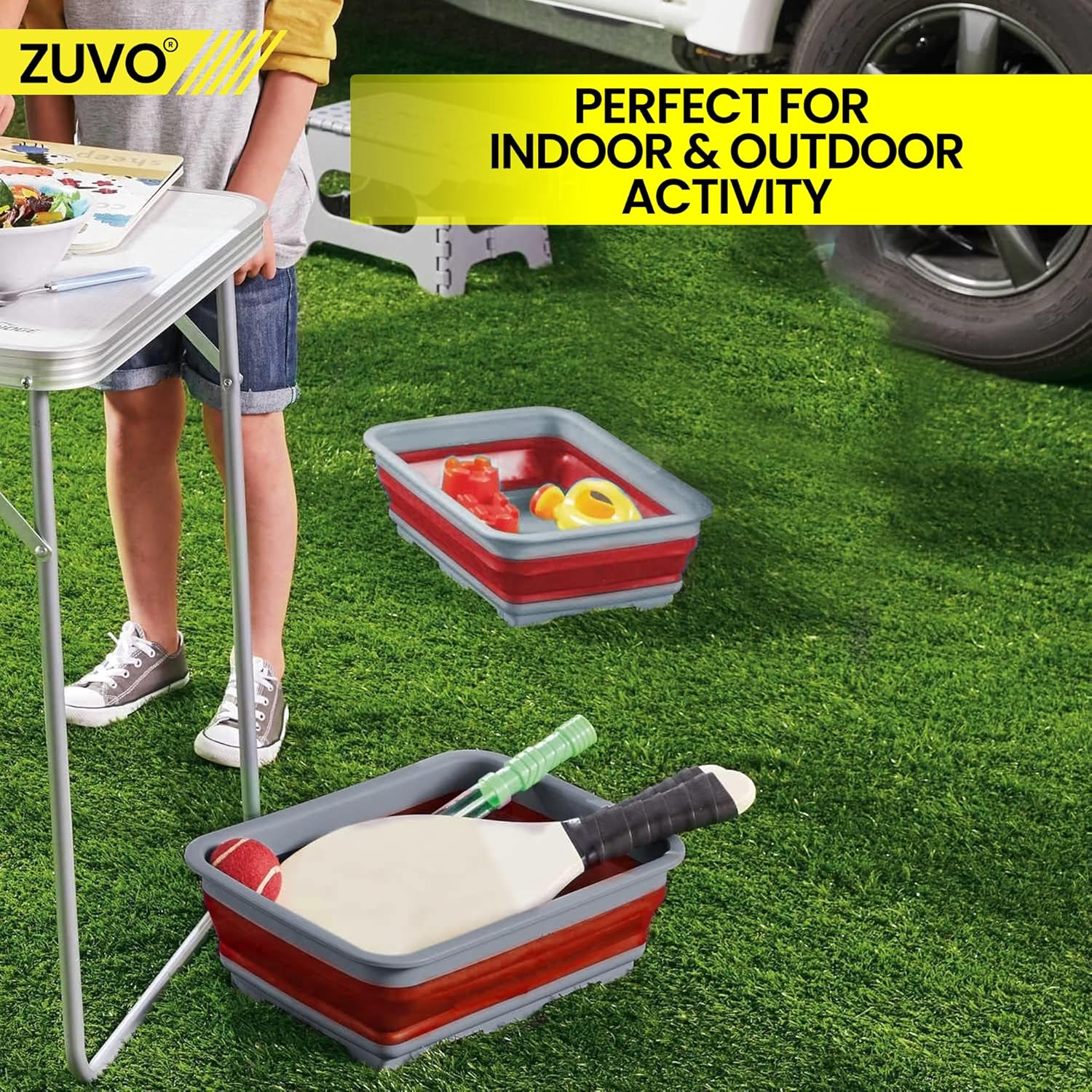 Zuvo Collapsible Washing Up Bowl 10L Foldable Sink Basin Red Grey