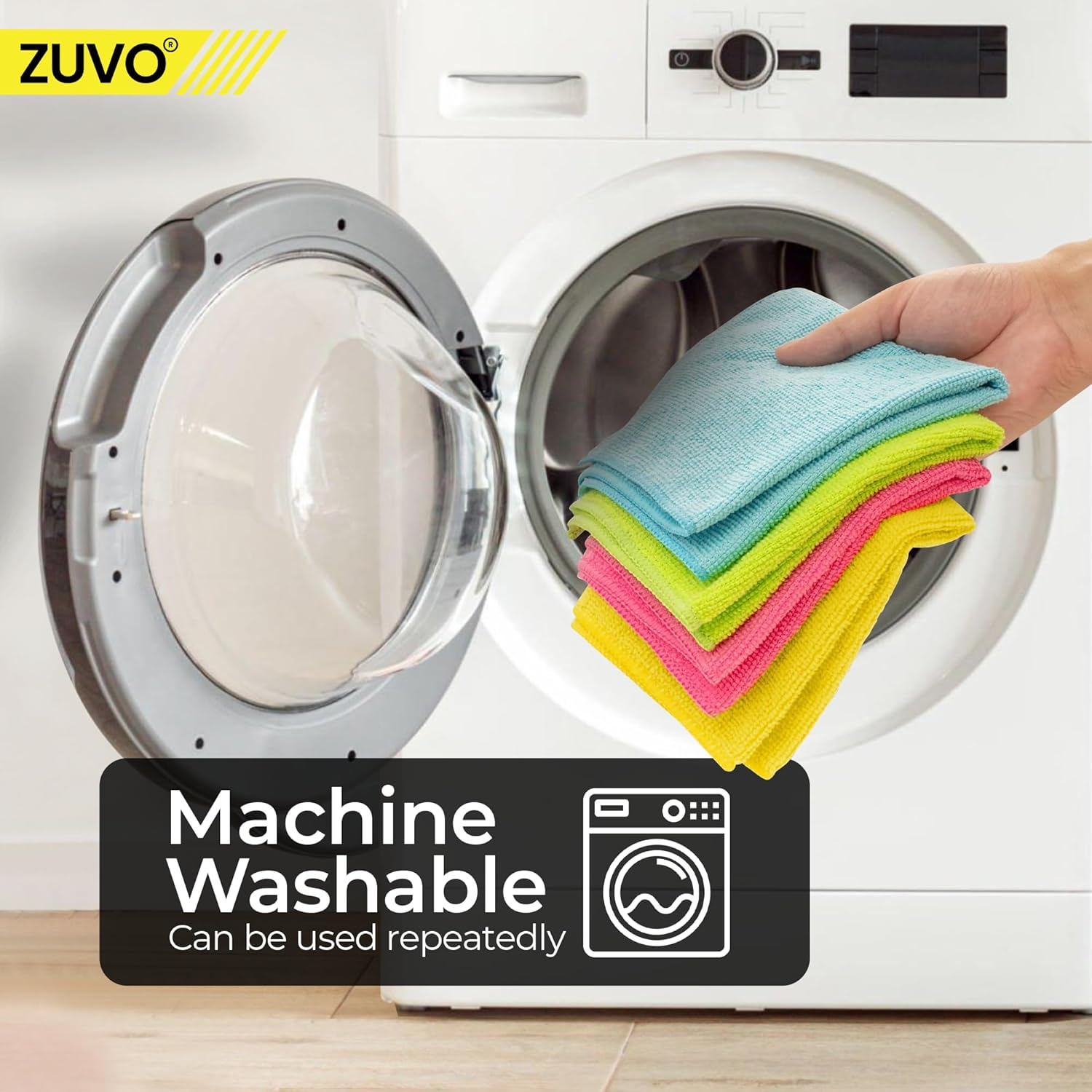 Zuvo Microfibre Cloths 12 Pack 32x32cm Lint Free Multi Colour Cleaning