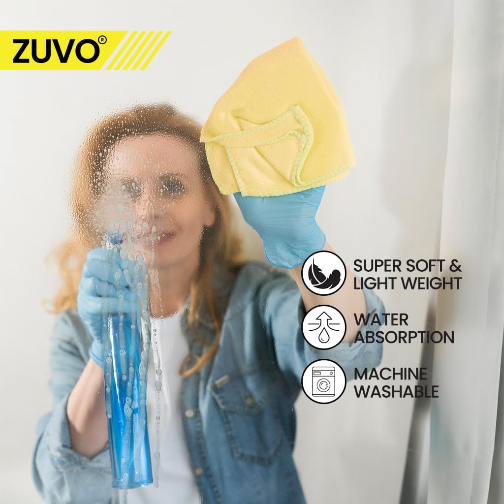 Zuvo Microfibre Cloths 12 Pack 32x32cm Yellow Lint Free Cleaning Rags