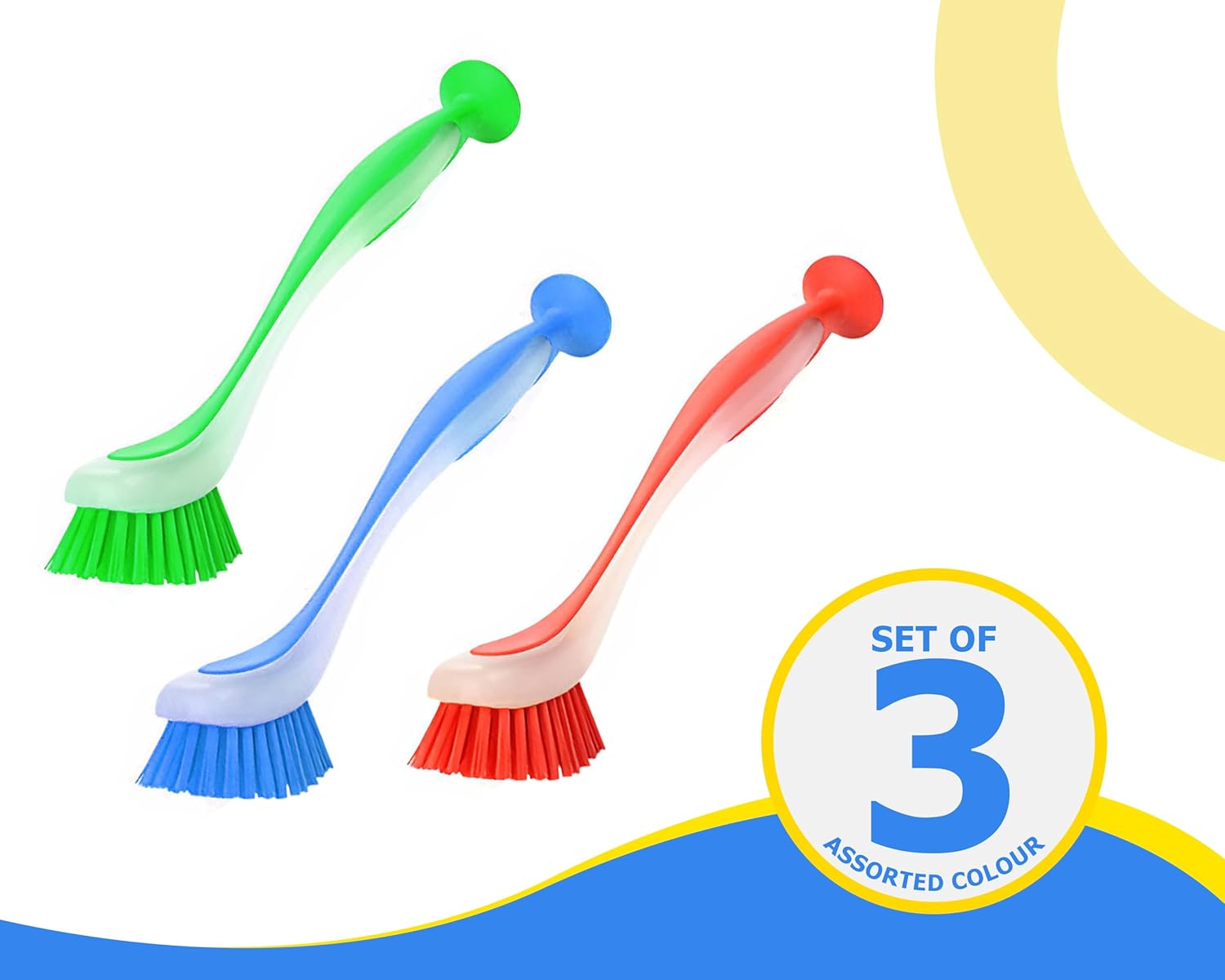 Zuvo Long Handled Scrubbing Brush Pack of 3 – Durable Bristles with Suction
