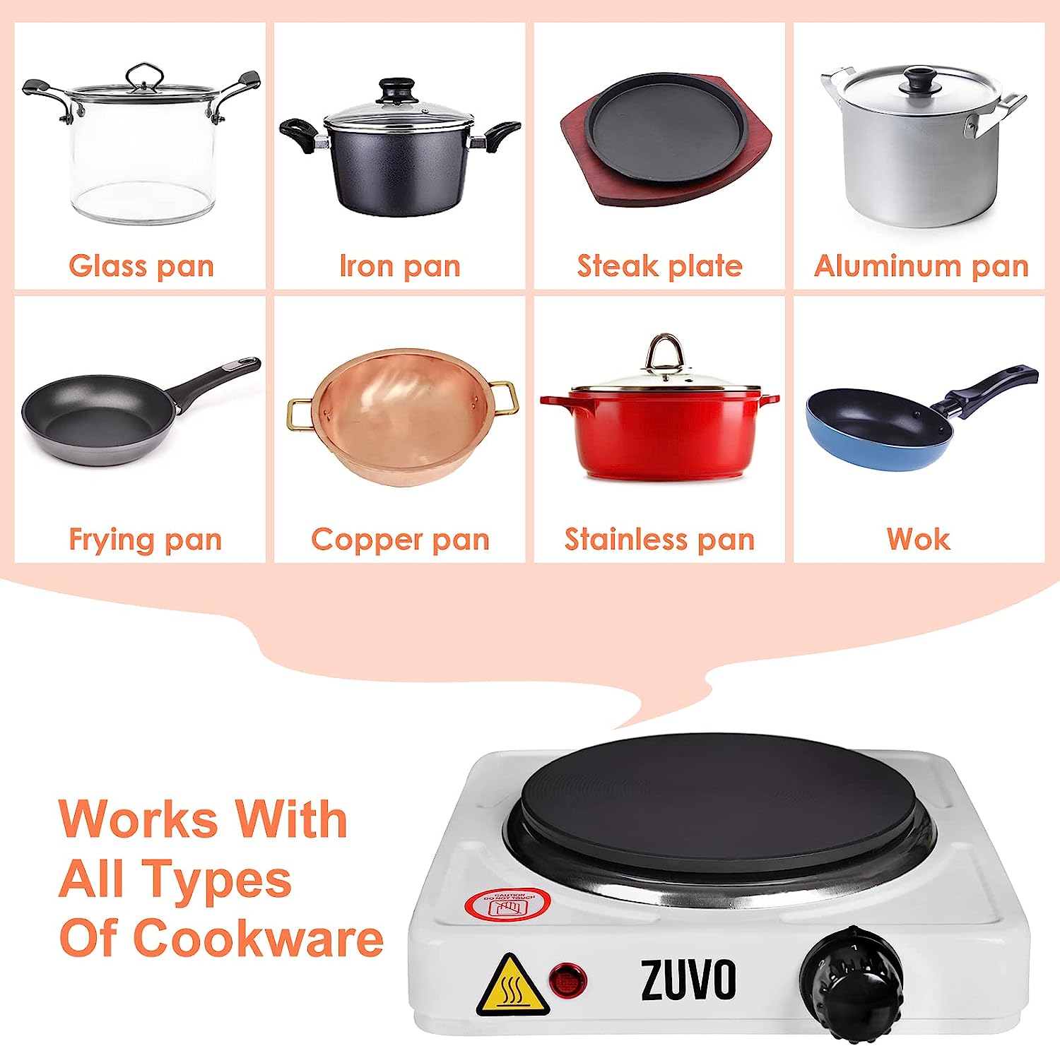 1500w Single Hot Plate - Ring Stove Hob - Portable & with Adjustable Thermostat - Cast Iron Heating Plate - Best for Cooking - Zuvo