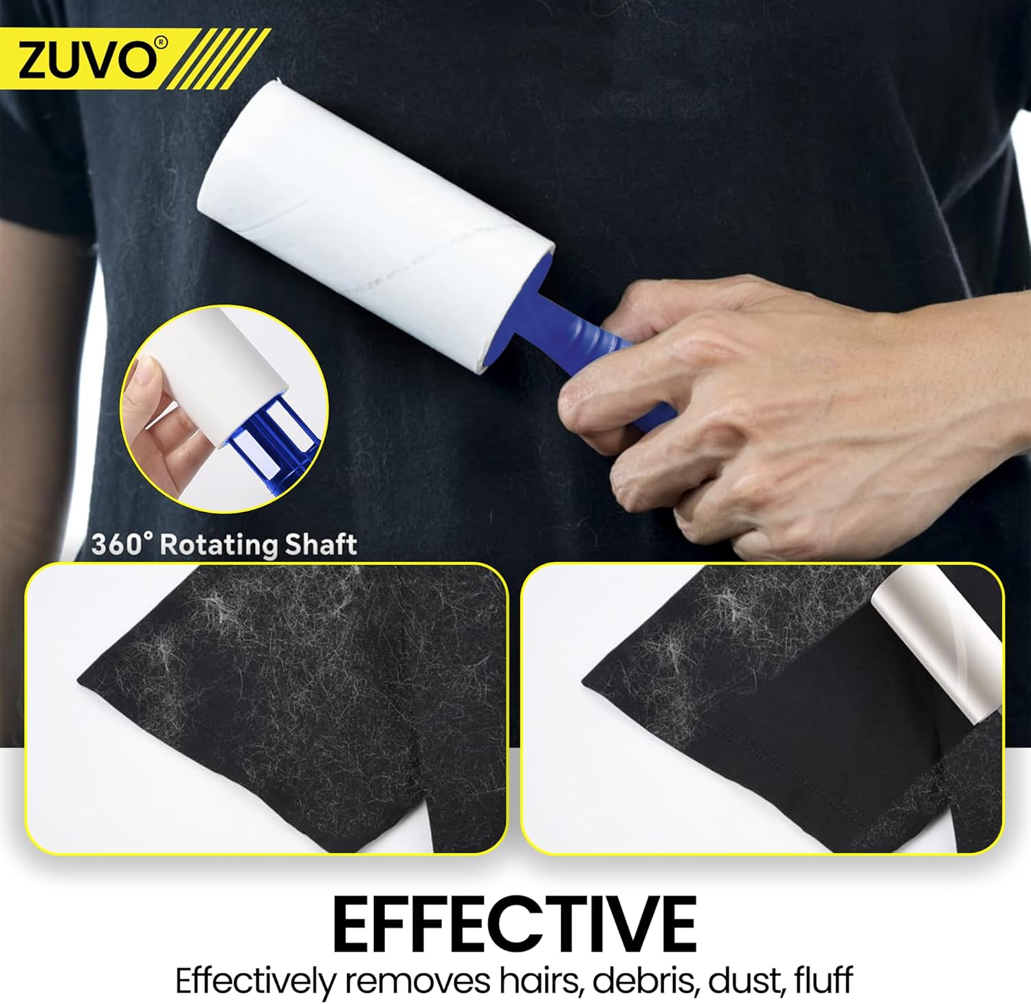 Lint Roller with 2 Handles & 5 Refills, Pet Hair Remover for Cats and Dogs, Extra Sticky Hair Remover, Reusable Lint Roller for Clothes & Furniture, Efficient Hair Removal - Zuvo