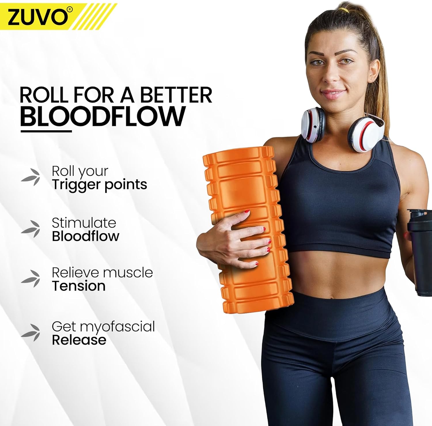 Foam Roller for Gym Equipment - Lightweight Orange Foam Rollers for Muscles and Back Massagers for Pain Relief - Premium Quality Massage Tool by Zuvo