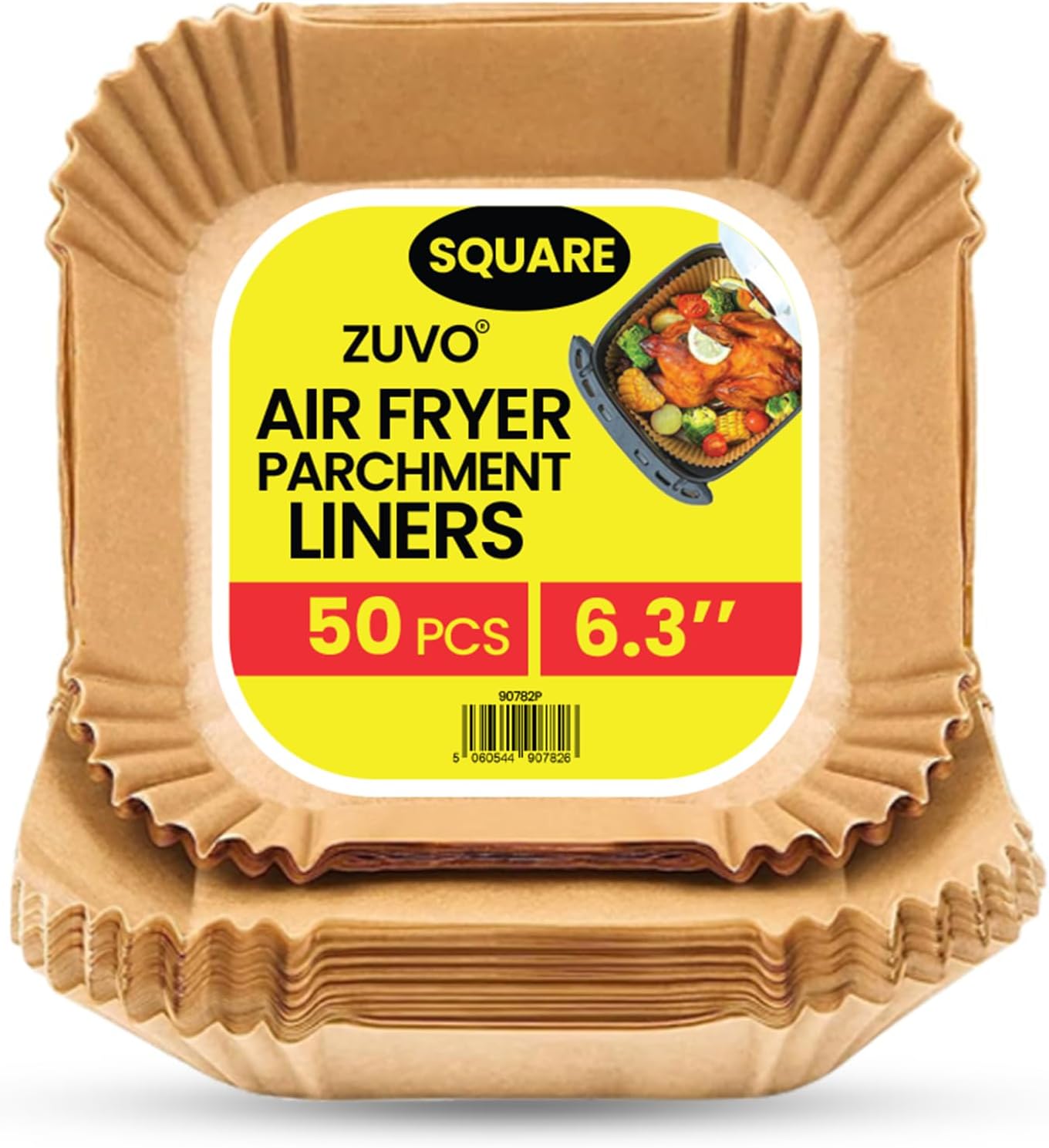 Zuvo Air Fryer Liners 50-Pack 6.3" Square Greaseproof Paper