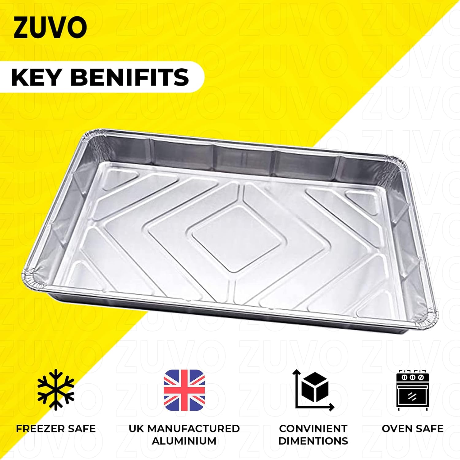 Zuvo Aluminium Foil Baking Trays - (10 Pack) - 32cm x 20cm x 3.3cm - Foil Trays for Cooking, Freezing, Serving and Storing Tray - Oven Baking Trays