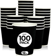 Zuvo Ripple Coffee Cups 12oz 100-Pack Black, No Lids
