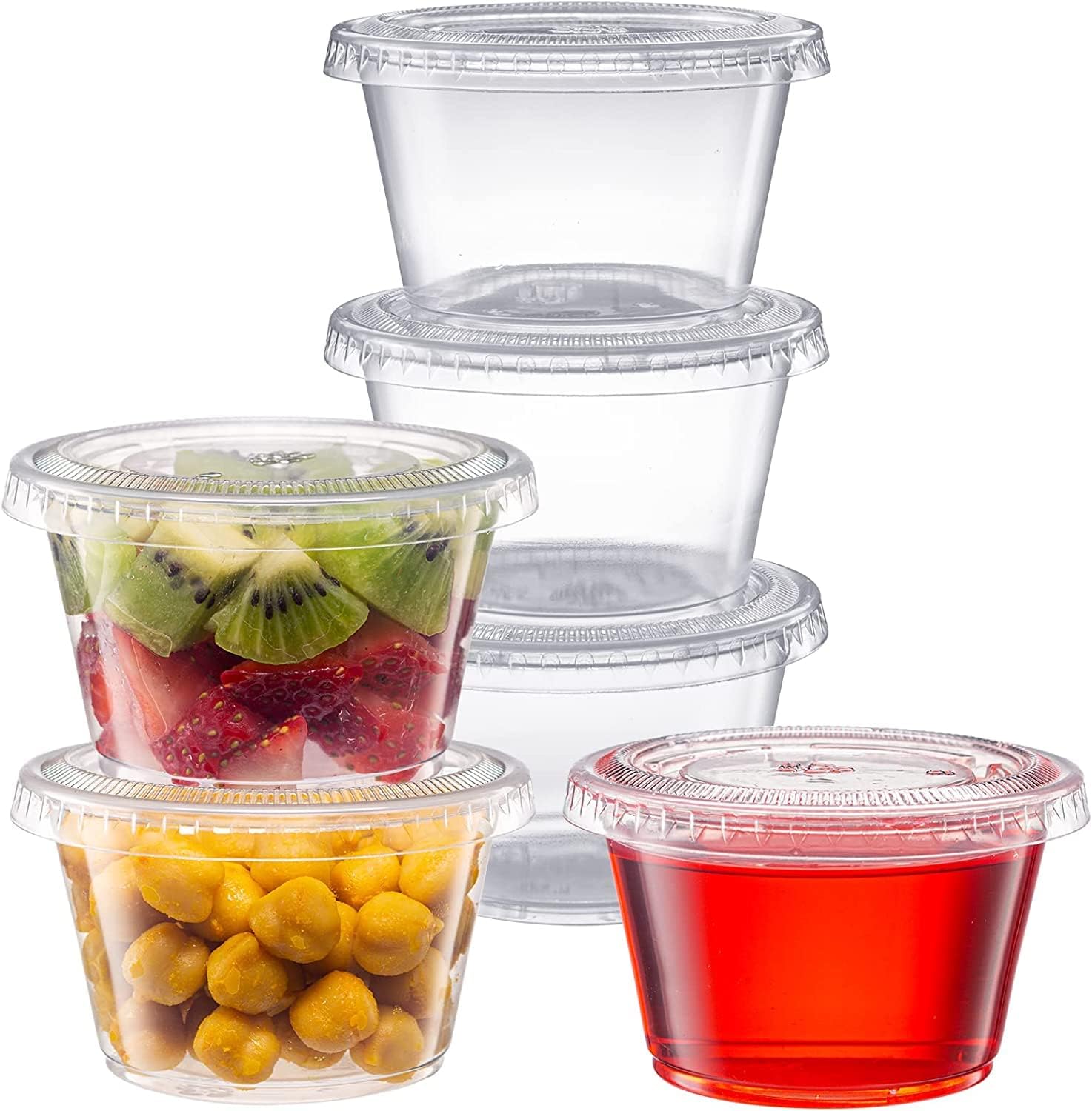 Zuvo Plastic Sauce Containers with Lids - 04 OZ (50 Pack) - Perfect Round Plastic Food Storage Containers for Sauce - Reusable, Leakproof Tubs, BPA Free, 12 x 14 cm