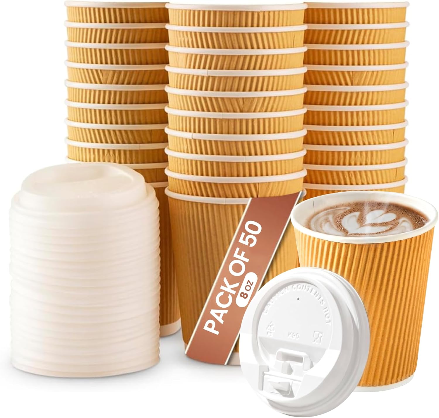 AVLASH Takeaway Coffee Cups with Lids 50 Pack 8oz Disposable Brown