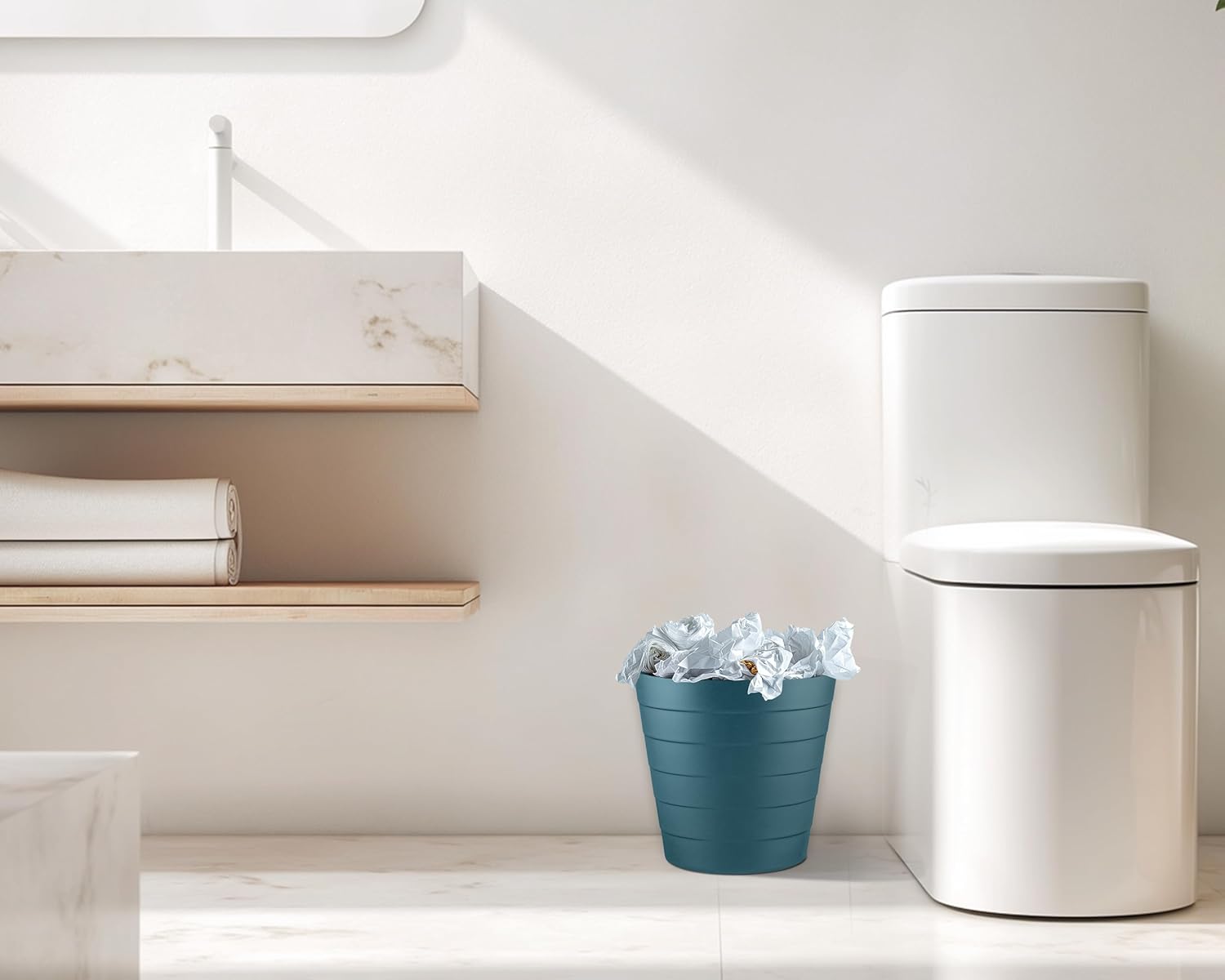 Zuvo Plastic Paper Bin 8L Shatter-Proof Wave Design, Navy Blue