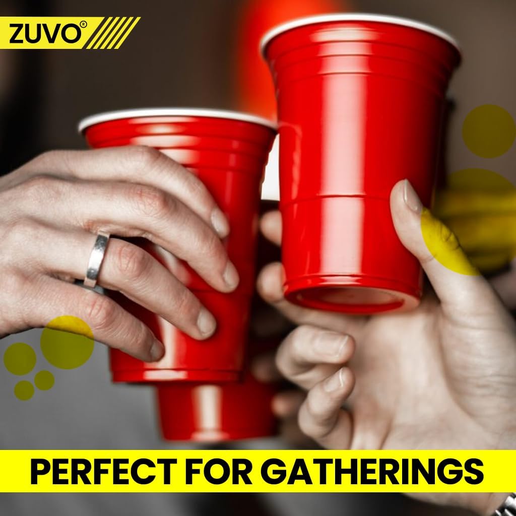 Zuvo Red Party Cups 16oz 50 Pack Durable Disposable Recyclable Drinkware