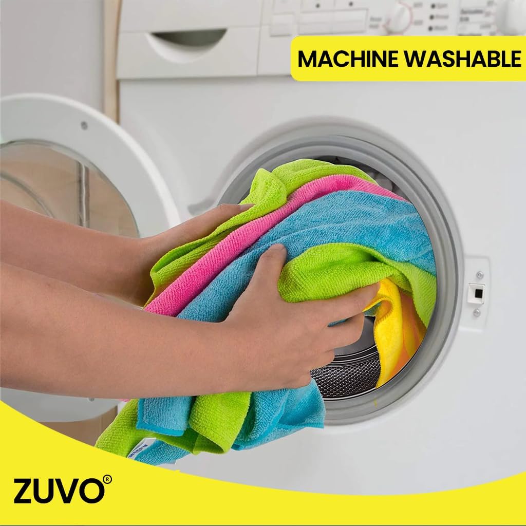 Zuvo Microfibre Cloths 12 Pack 32x32cm Lint Free Multi Colour Cleaning