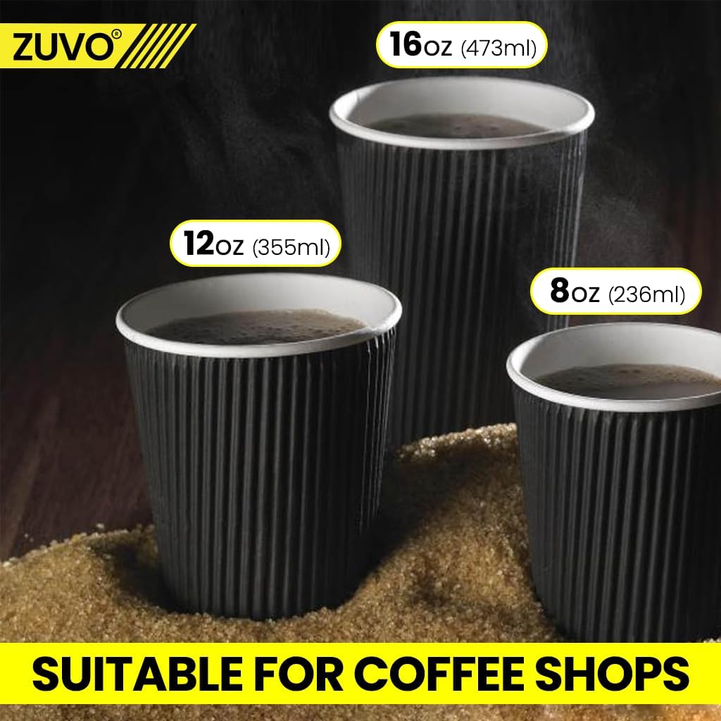 Zuvo Ripple Coffee Cups 8oz 100-Pack Black, No Lids