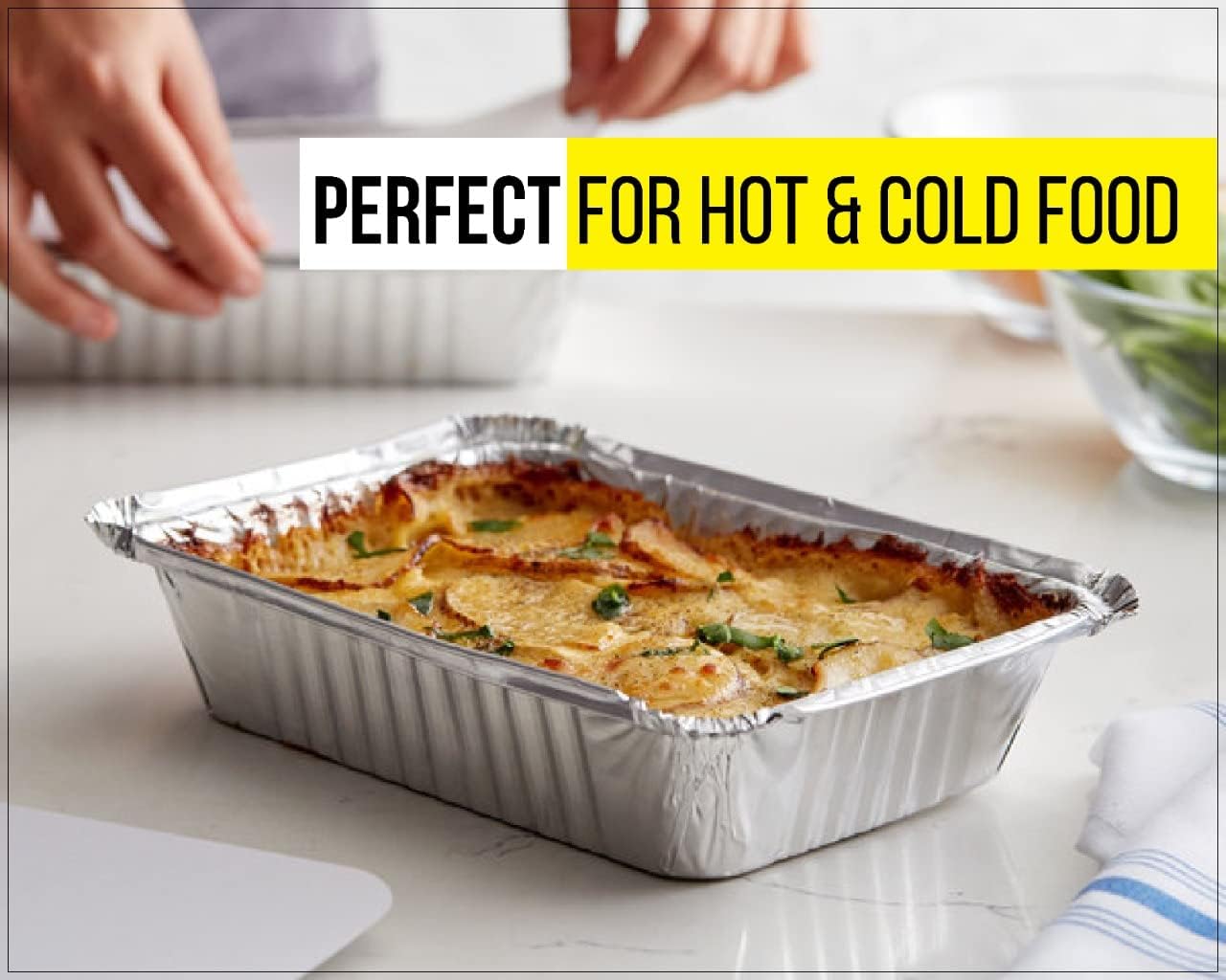 Zuvo 20 Pack Deep Aluminium Foil Trays with Paper Lids 22x22x8cm