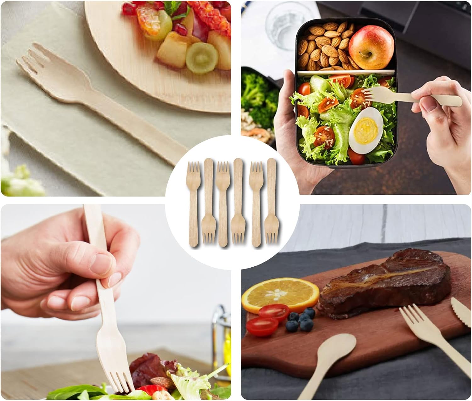 Zuvo Disposable Wooden Forks 100-Pack Eco-Friendly Birch