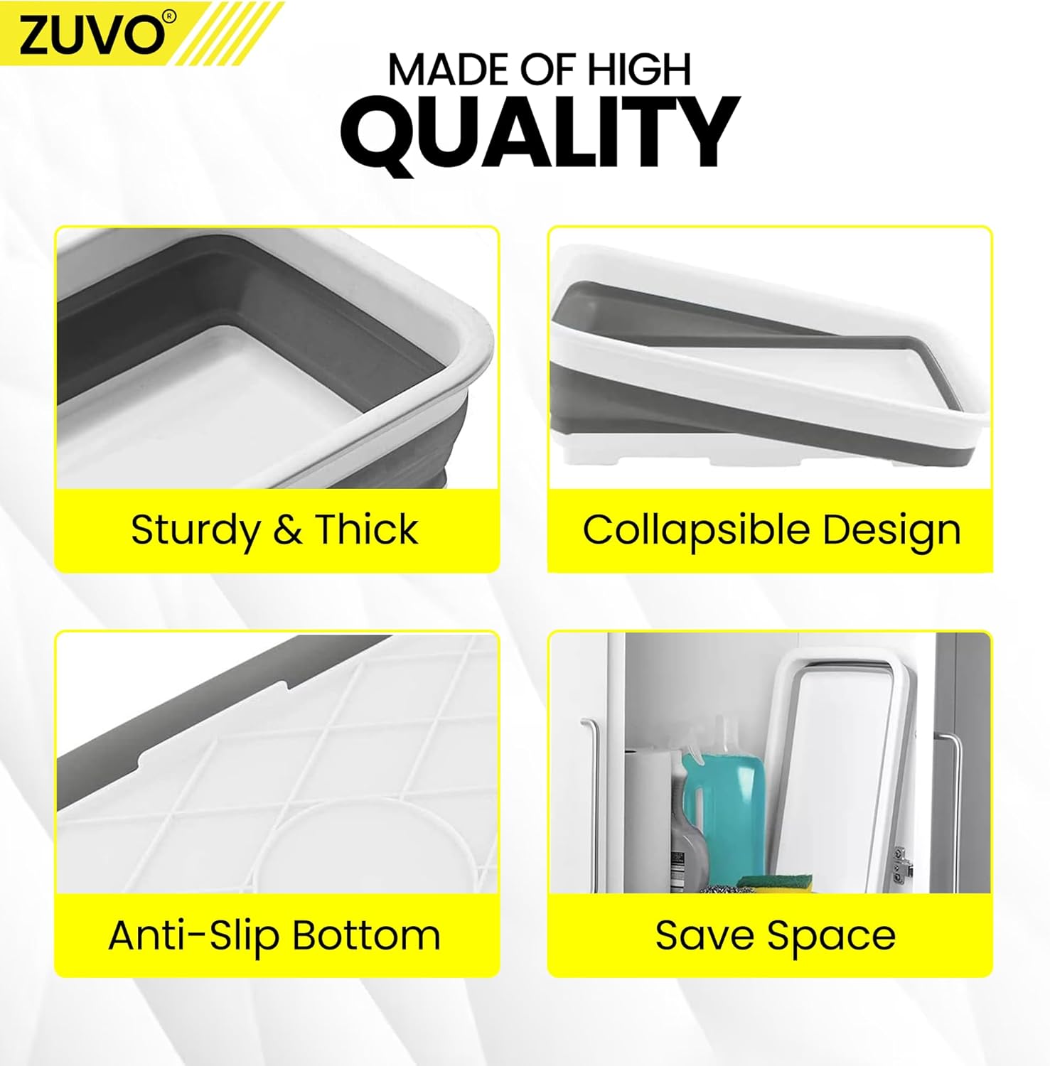 Zuvo Collapsible Washing Up Bowl 10L Foldable Sink Basin Grey White
