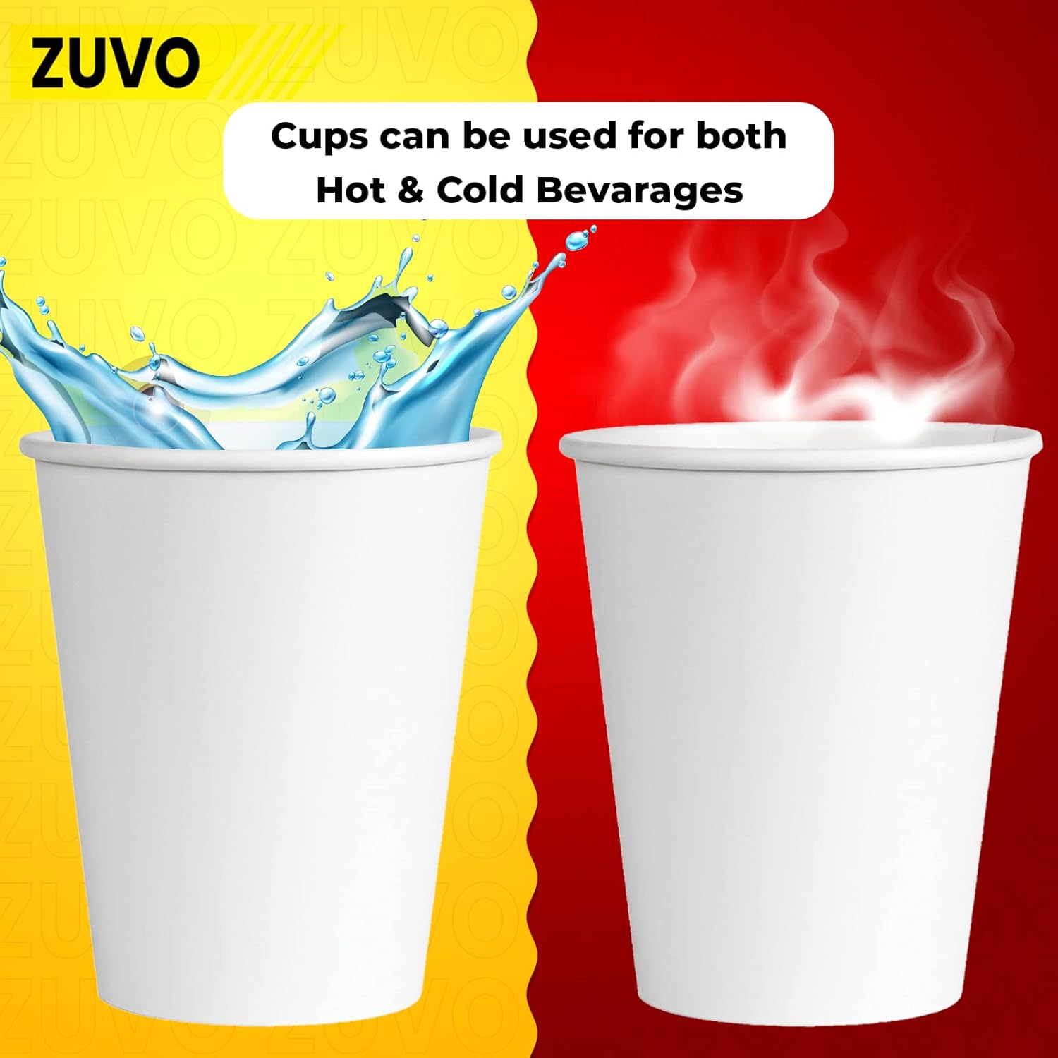 Zuvo Paper Cups 8oz 100-Pack White Single Wall Disposable