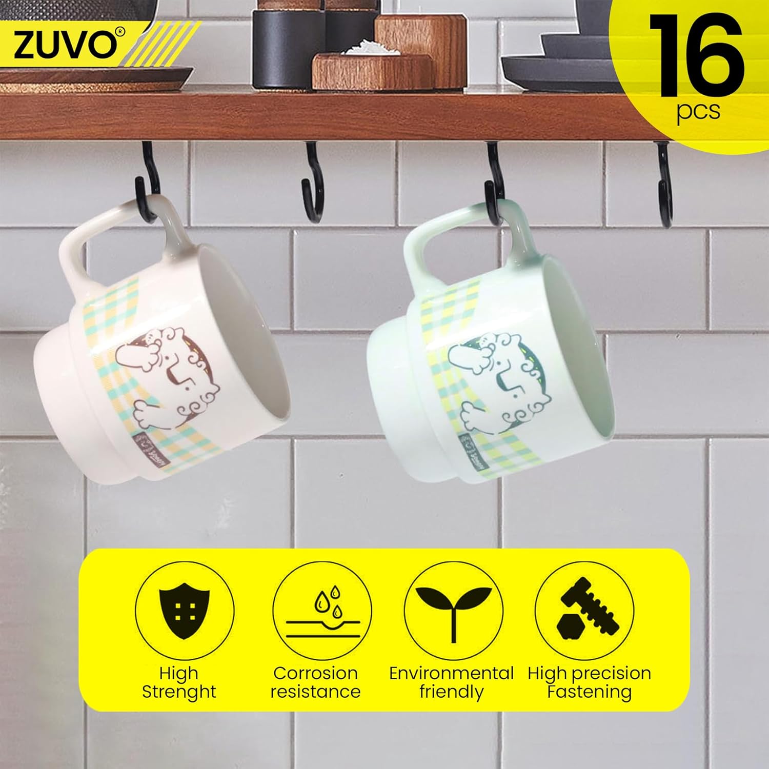 Zuvo 36pcs Metal Ceiling Hooks 1.8in Vinyl Coated Screw in Cup Hooks