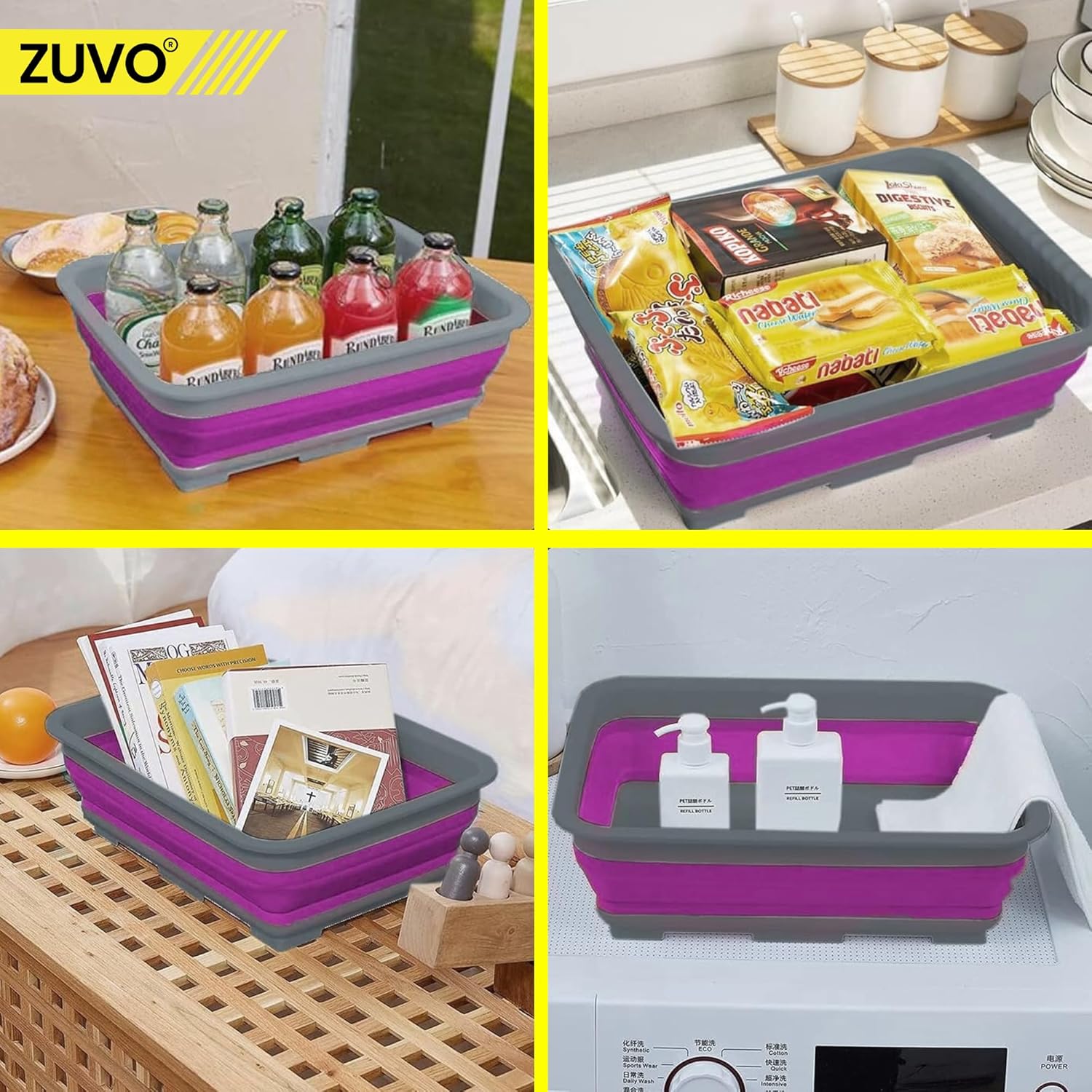 Zuvo Collapsible Washing Up Bowl 10L Foldable Sink Basin Purple Grey