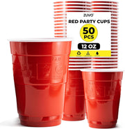Zuvo Red Plastic Party Cups 12oz 50 Pack Durable Disposable Cups for Beer Pong and Party Events