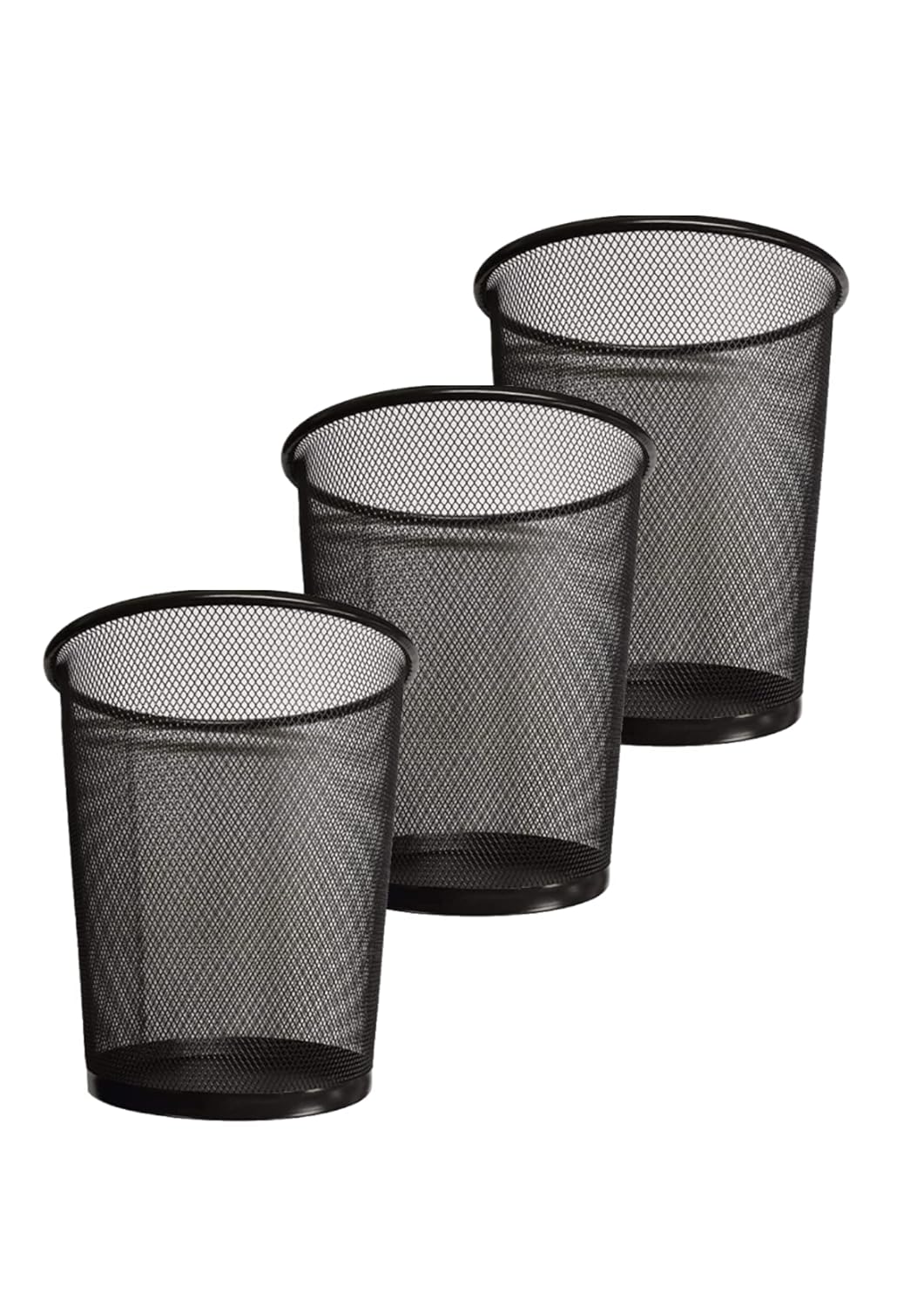 Zuvo Circular Mesh Waste Paper Bin Black Metal, Pack of 3