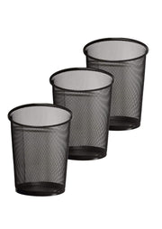 Zuvo Circular Mesh Waste Paper Bin Black Metal, Pack of 3