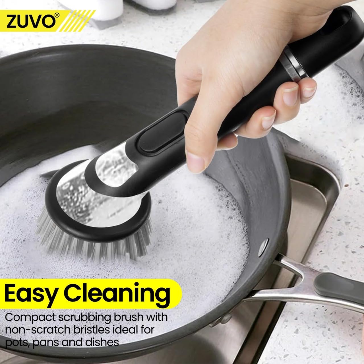 Zuvo Soap Dispensing Scrubbing Brush Durable Kitchen Dish Cleaning Tool