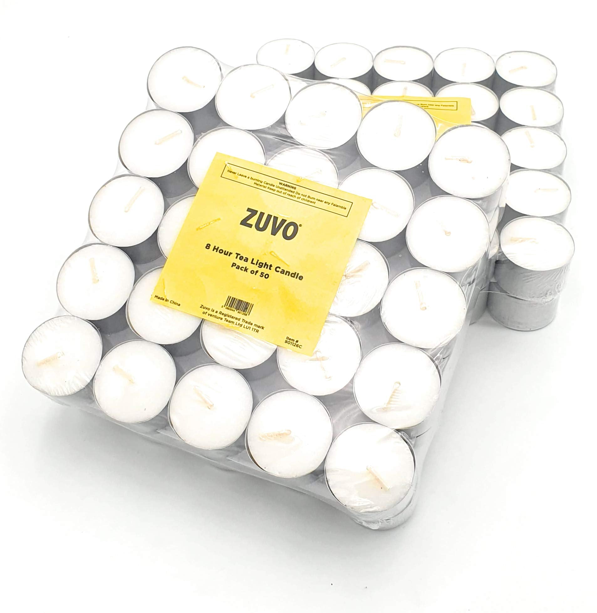 Tea Lights Candles 4 hour burn (100 Pack) - White t lights - Unscented 3.8 x 1.3 cm - 4hr - Zuvo, Packaging May Vary