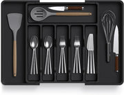 Zuvo Expandable Cutlery Organiser Large Black Plastic Tray for Kitchen