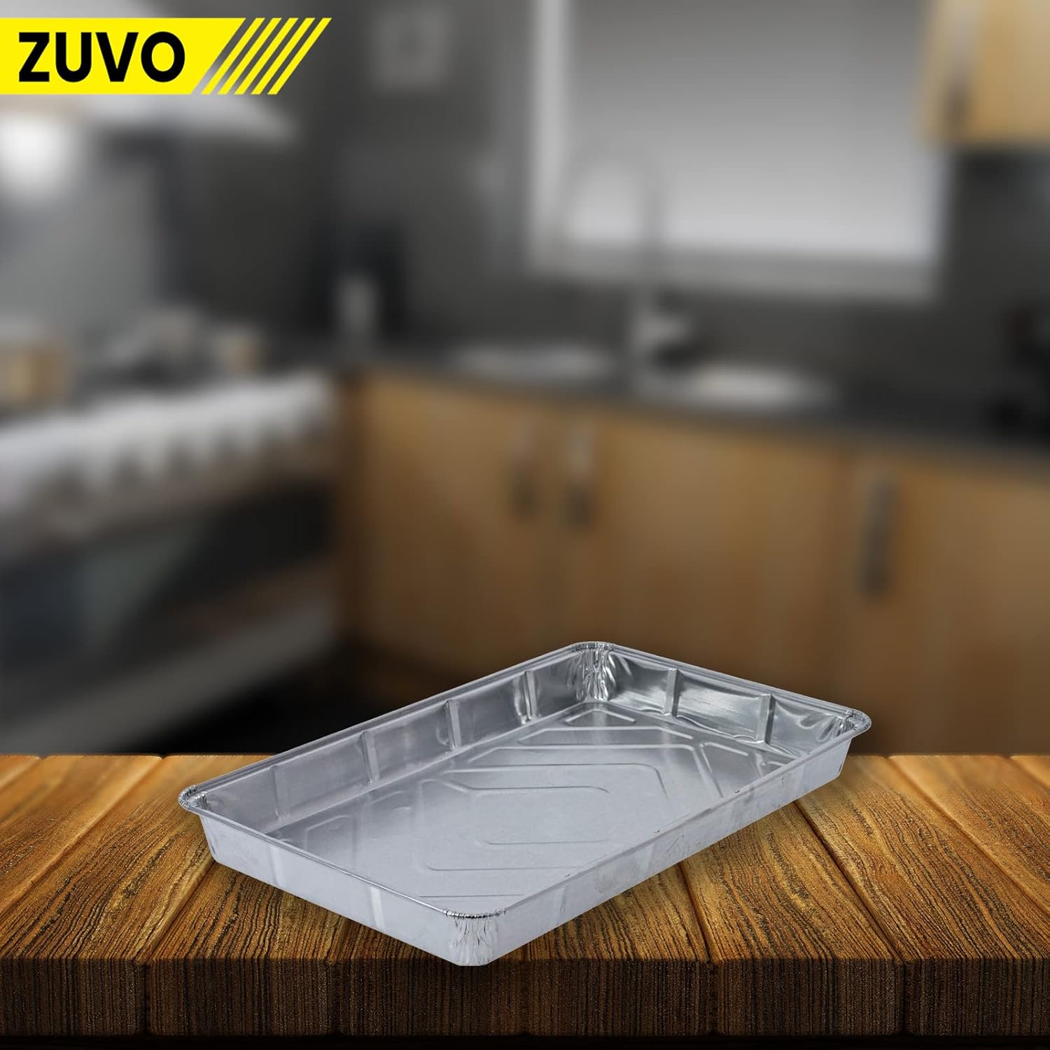 Zuvo Aluminium Foil Baking Trays - (10 Pack) - 32cm x 20cm x 3.3cm - Foil Trays for Cooking, Freezing, Serving and Storing Tray - Oven Baking Trays