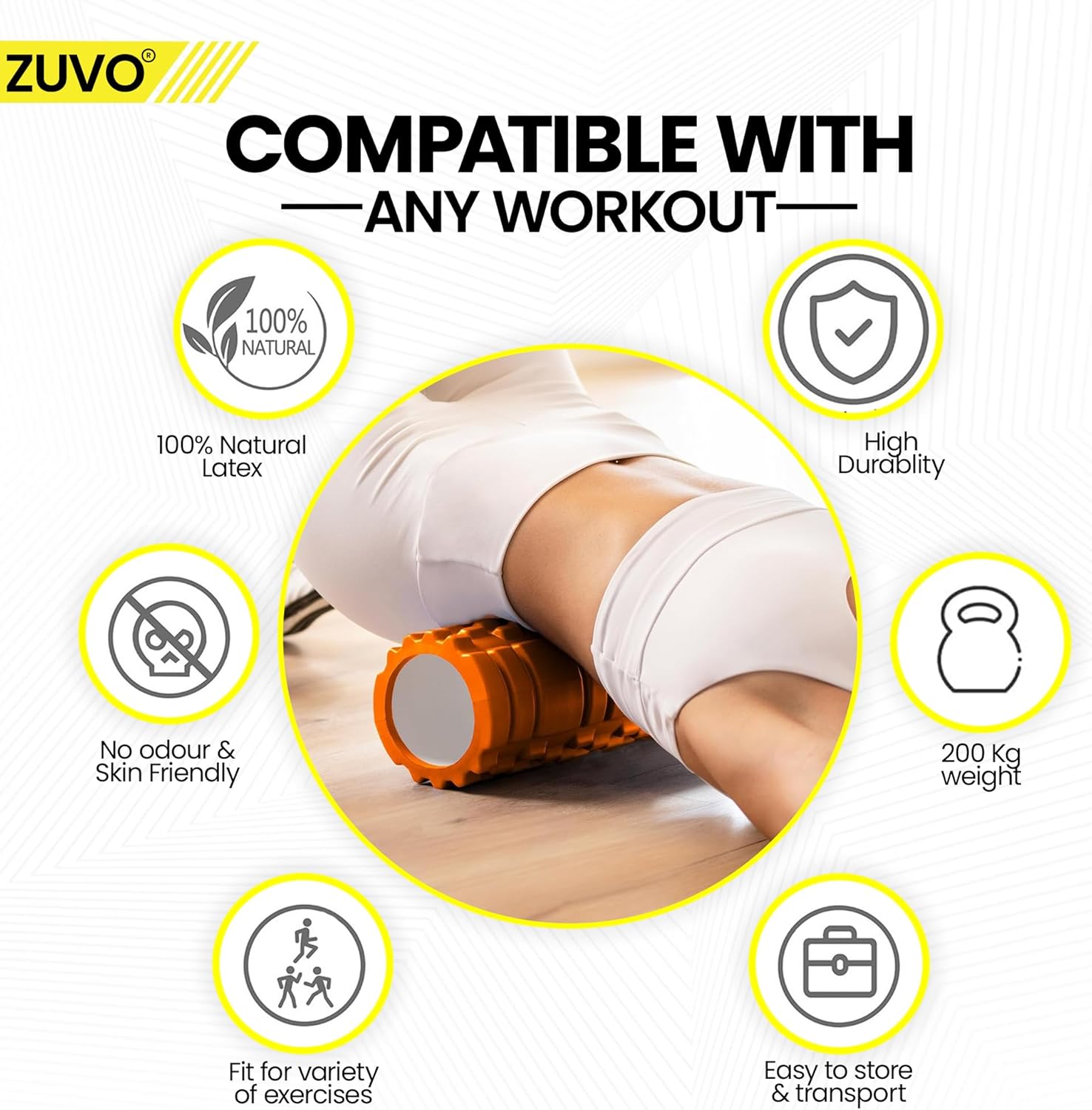 Foam Roller for Gym Equipment - Lightweight Orange Foam Rollers for Muscles and Back Massagers for Pain Relief - Premium Quality Massage Tool by Zuvo