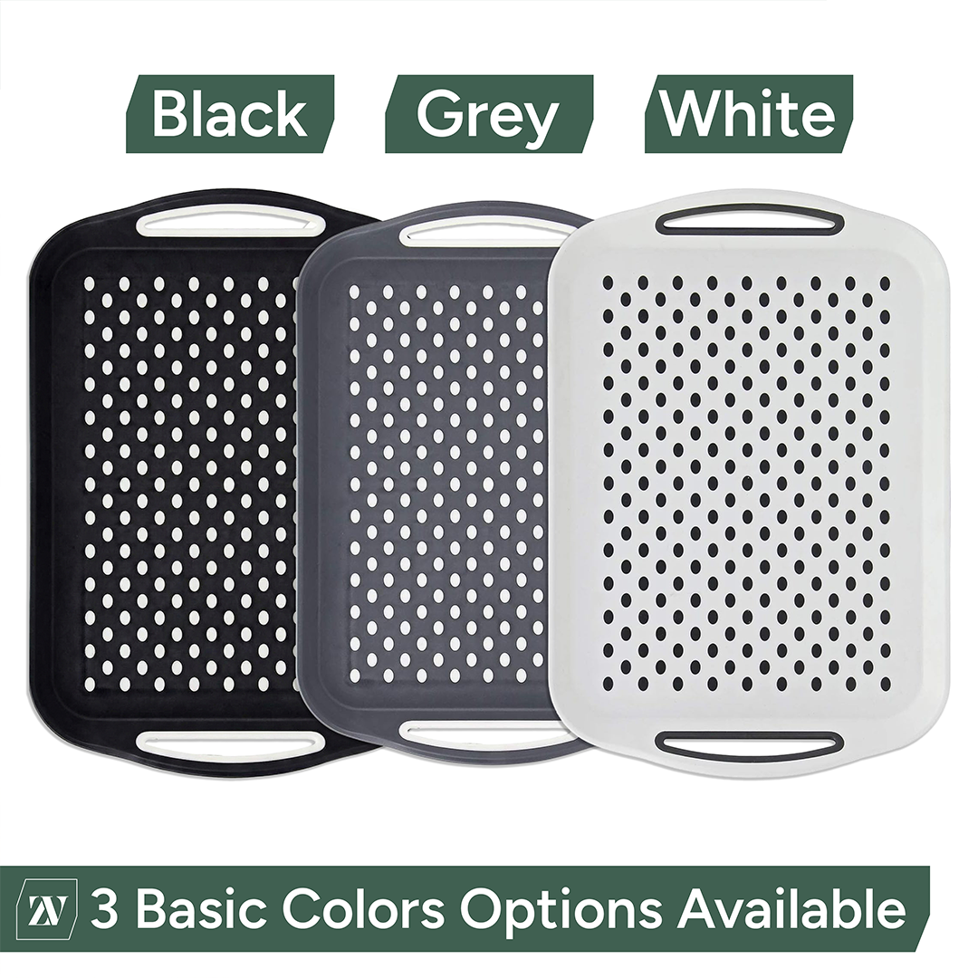 Zuvo Anti-Slip Serving Tray Set of 2 – BPA Free Plastic with Handles Grey