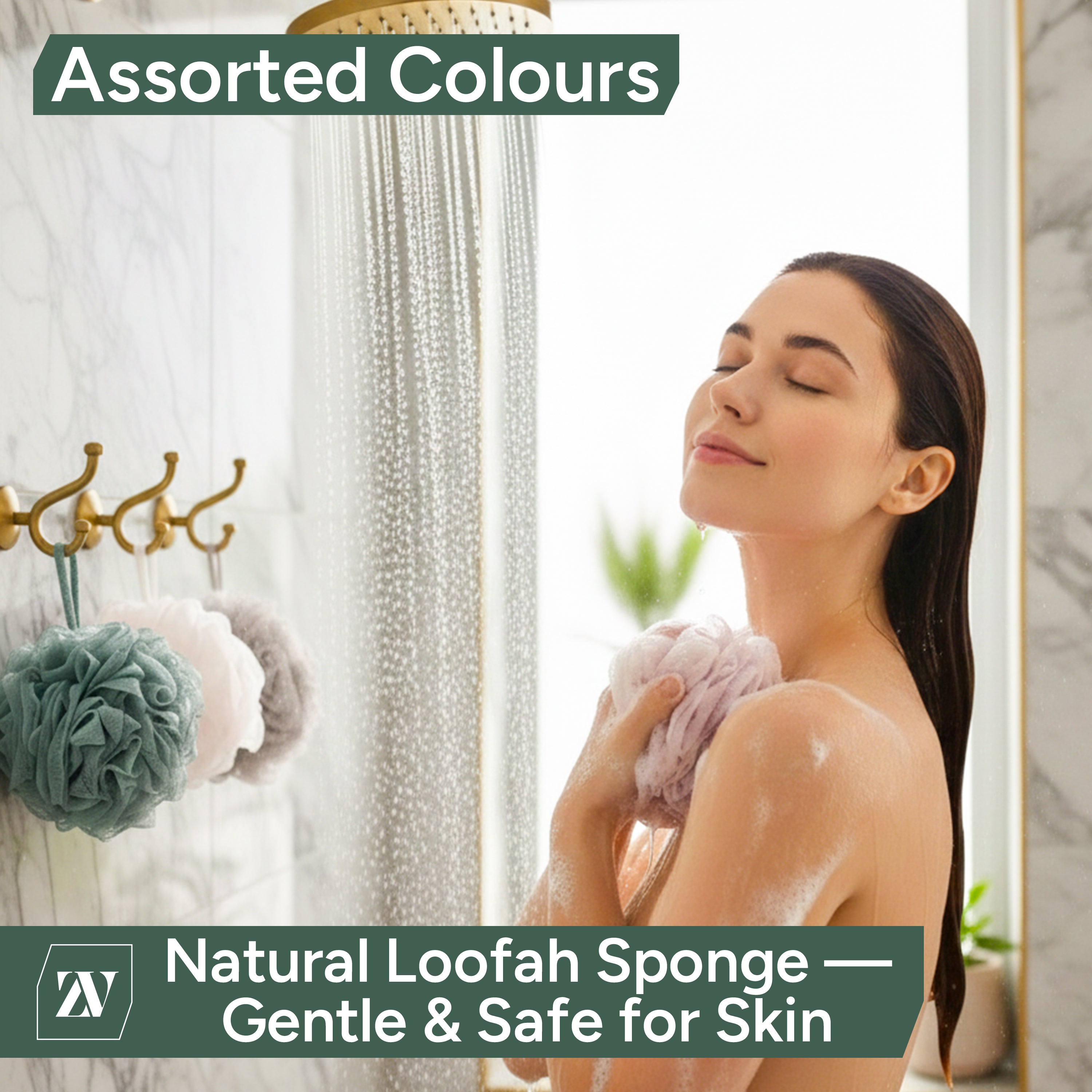 Zuvo Loofah Bath Sponge 4-Pack Soft, Durable Shower Puffs