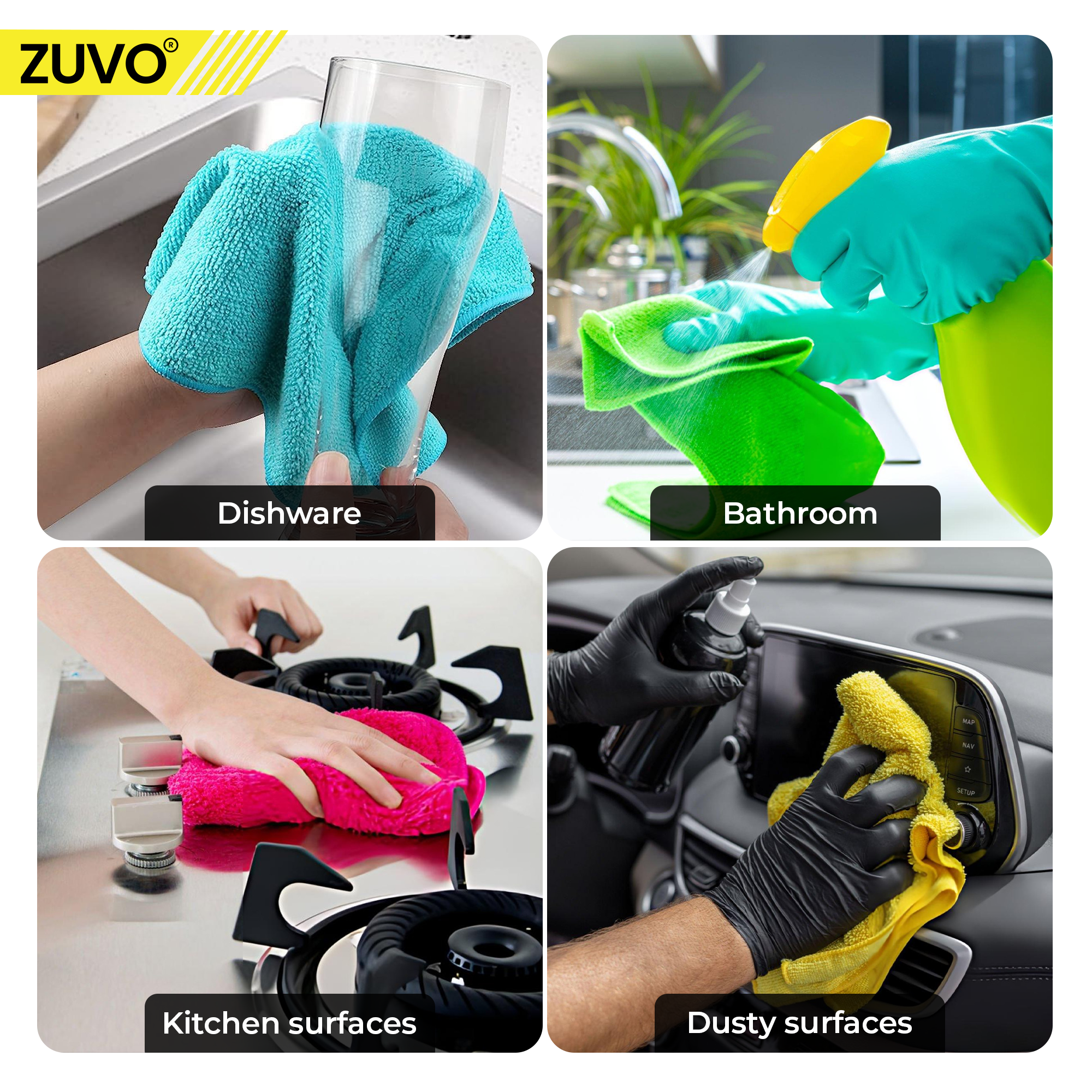 Zuvo Microfibre Cloth Pack of 12 Green 32x32cm