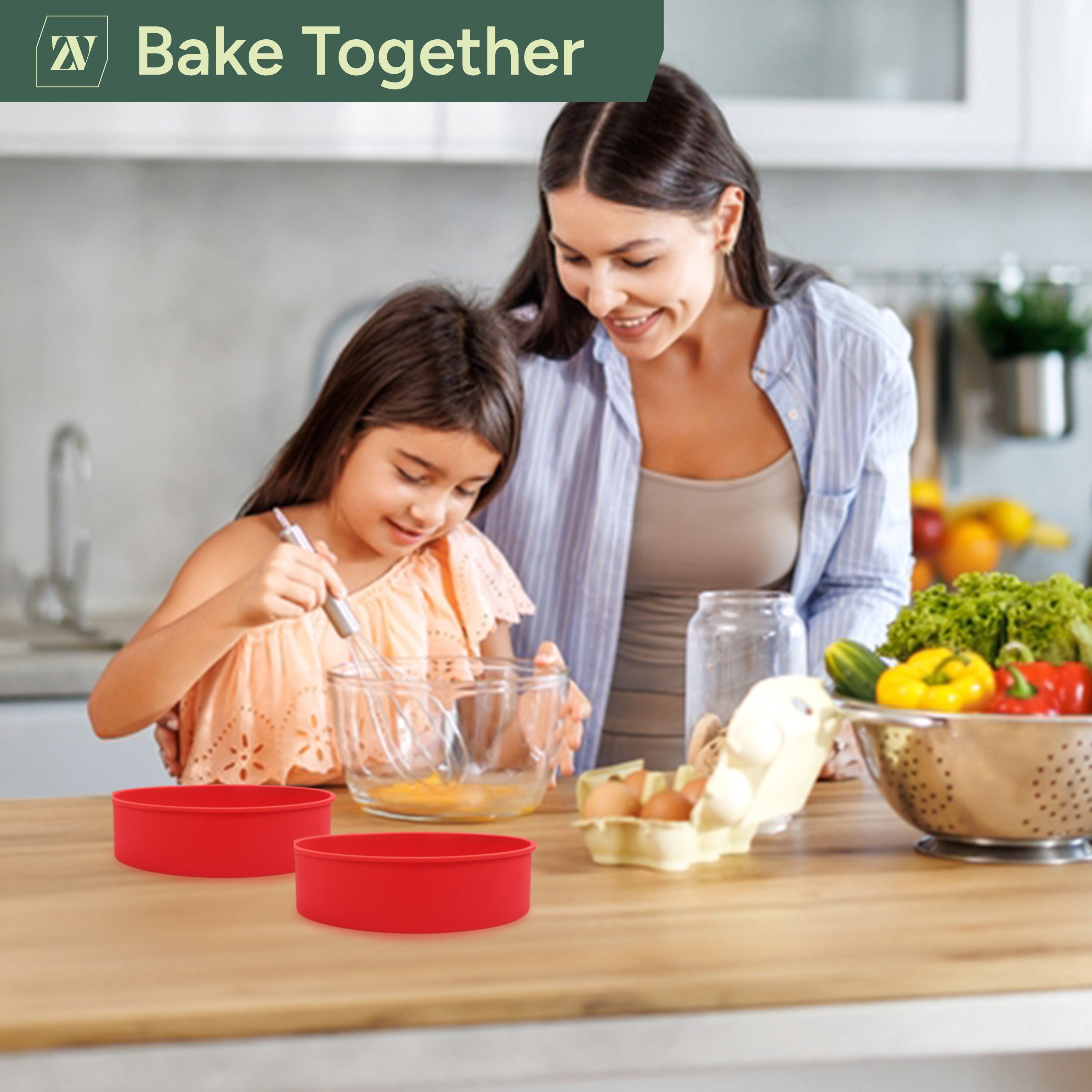 Zuvo - Silicone Cake Tins (2 Pack)– 8 Inch Round Cake Moulds for Baking, Non-Stick Pans for Layer Cakes, Cheesecake, Sponge, Bread & Desserts – Oven, Freezer & Dishwasher Safe