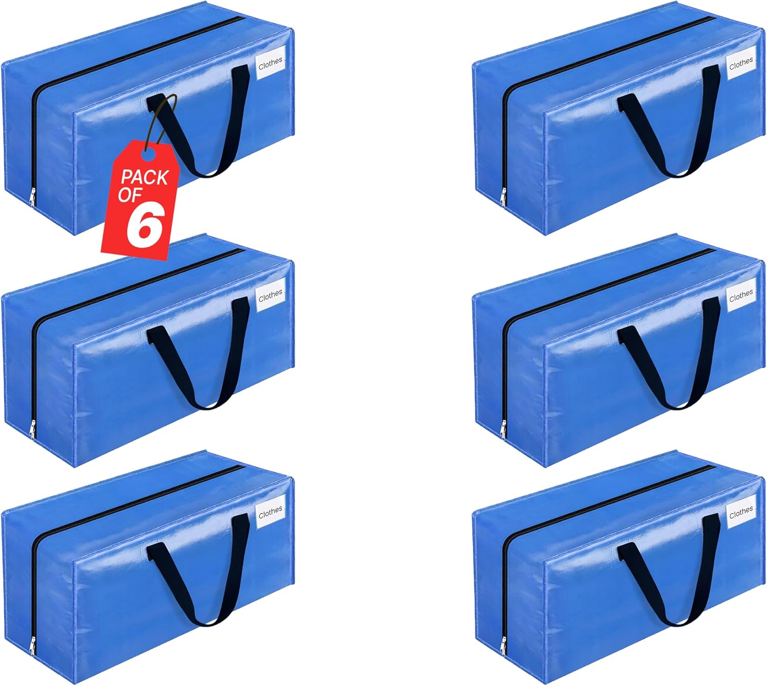 Zuvo Extra Large Moving & Storage Bags 6 Pack Waterproof with Zips 73x36x36