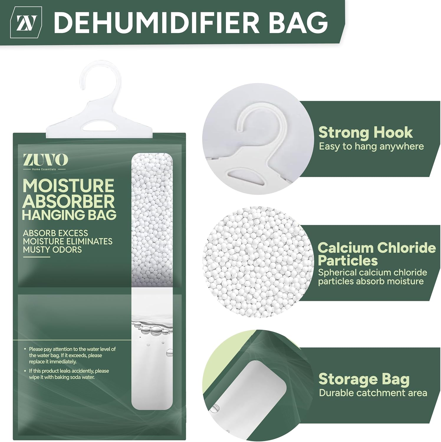 Zuvo Wardrobe Dehumidifier Hanging Bags 6 Pack Moisture Absorber