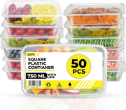 Zuvo Plastic Food Containers 750ml 50 Pack Microwave & Freezer Safe