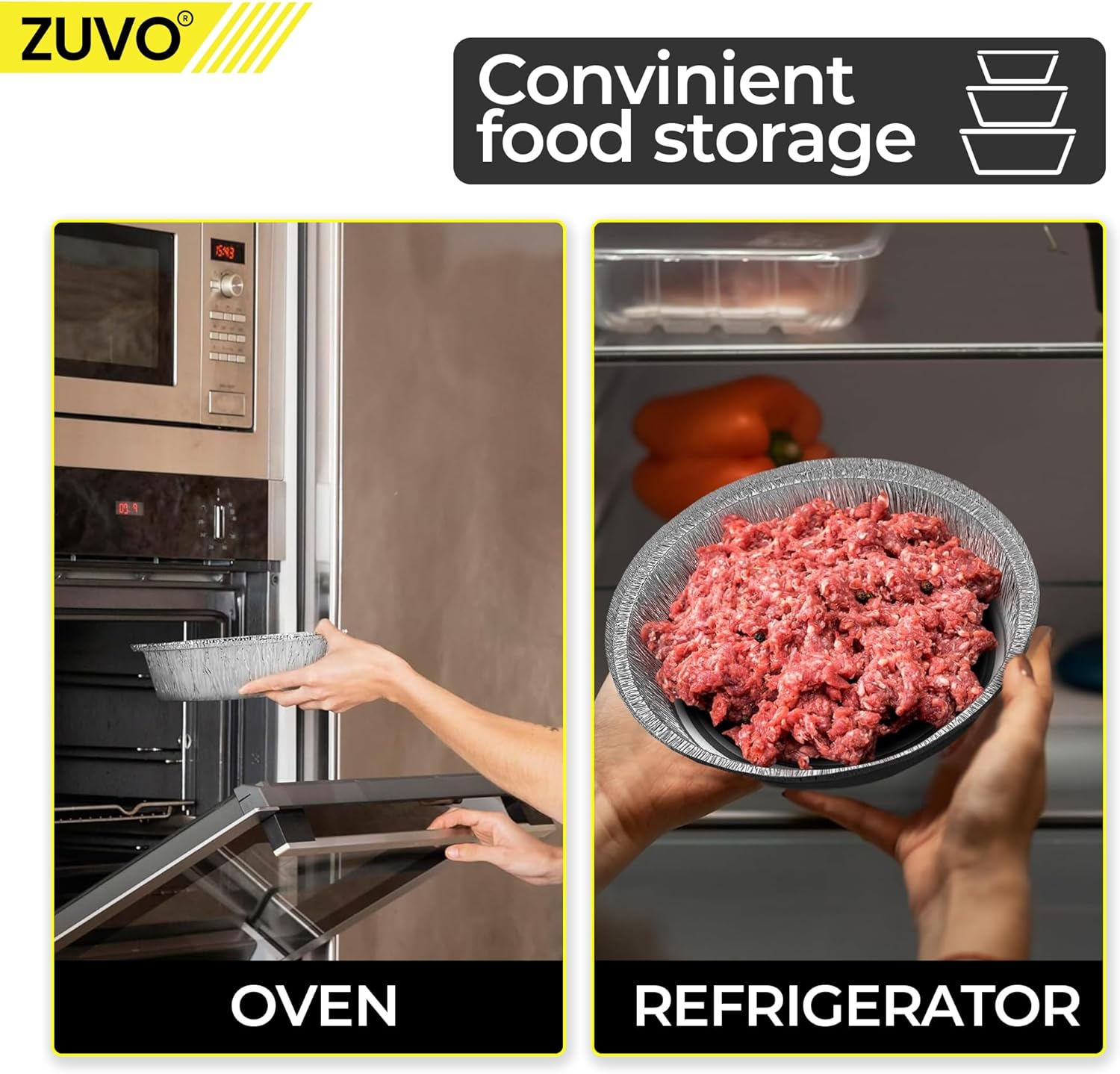 Zuvo Round Aluminium Containers 20 Pack Foil Flan Cases with Paper Lids