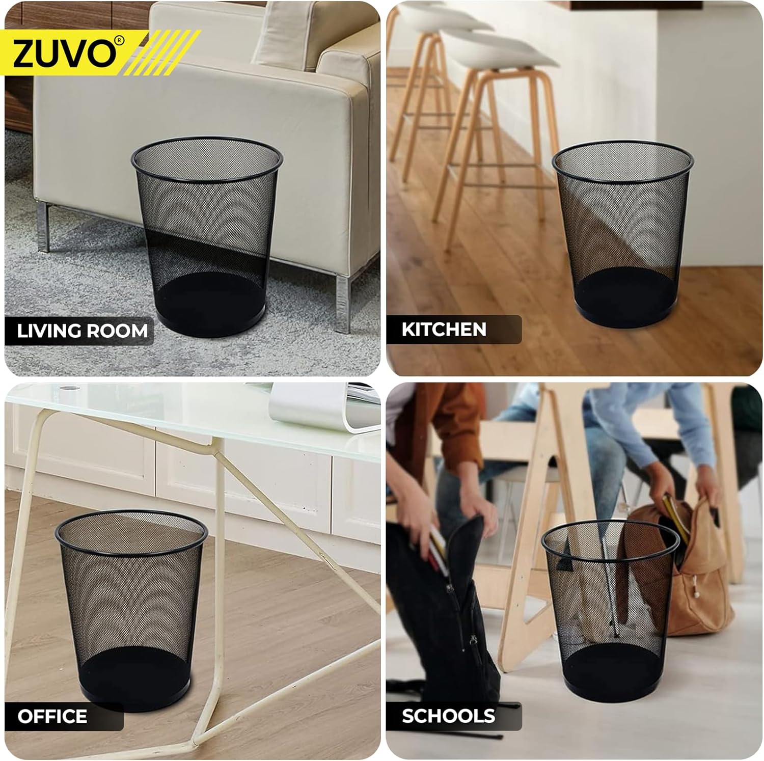Zuvo Mesh Wastebasket Metal Wire Trash Can 4 Gallon, Black