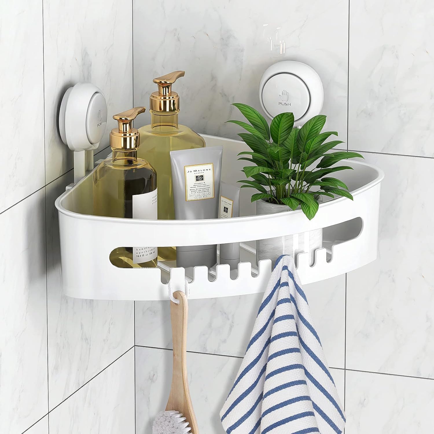 Zuvo No-Drill Shower Caddy – Suction Cup Bathroom Shelf, White