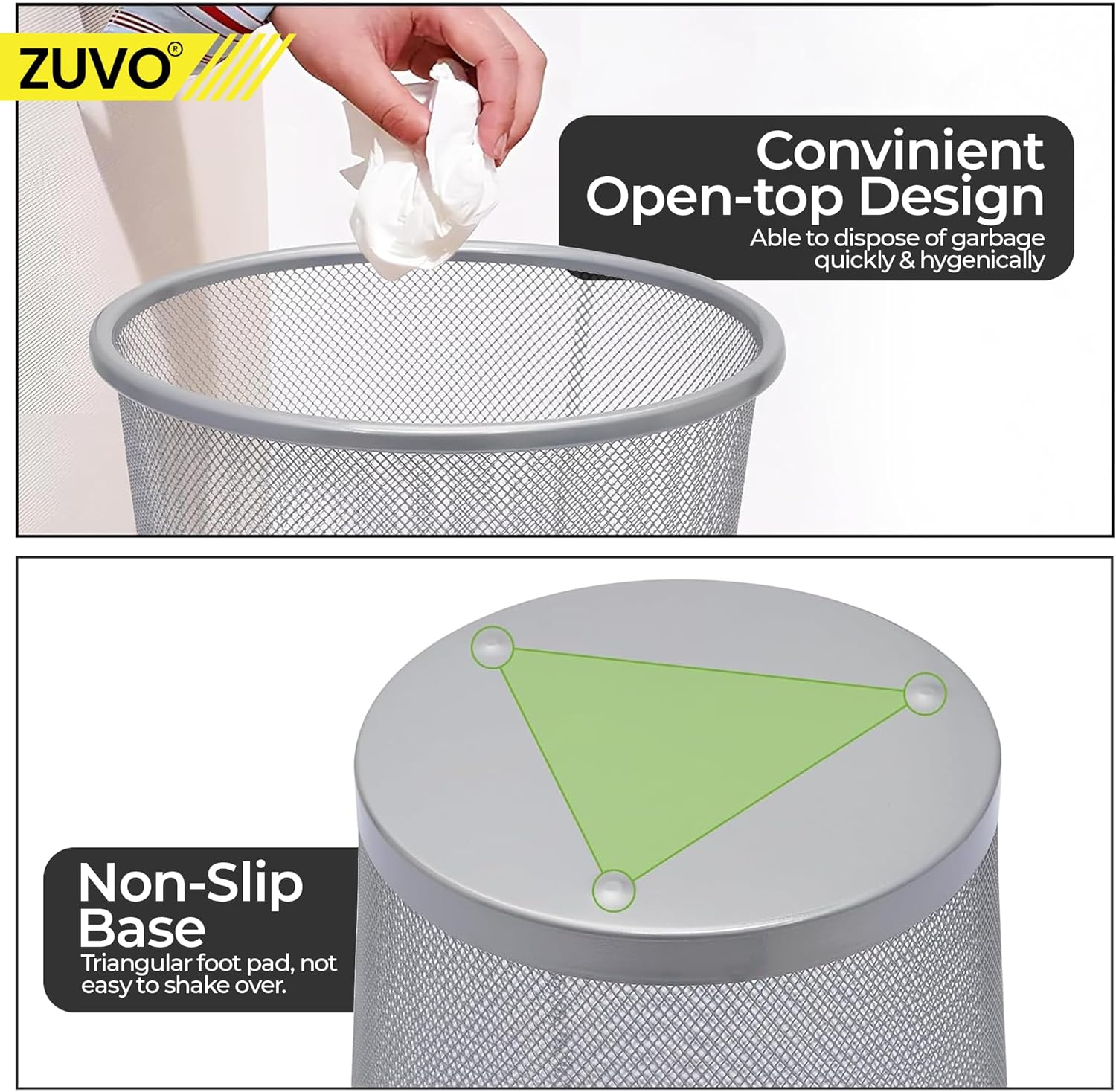Zuvo Circular Mesh Waste Paper Bin 27x24cm, Silver Metal