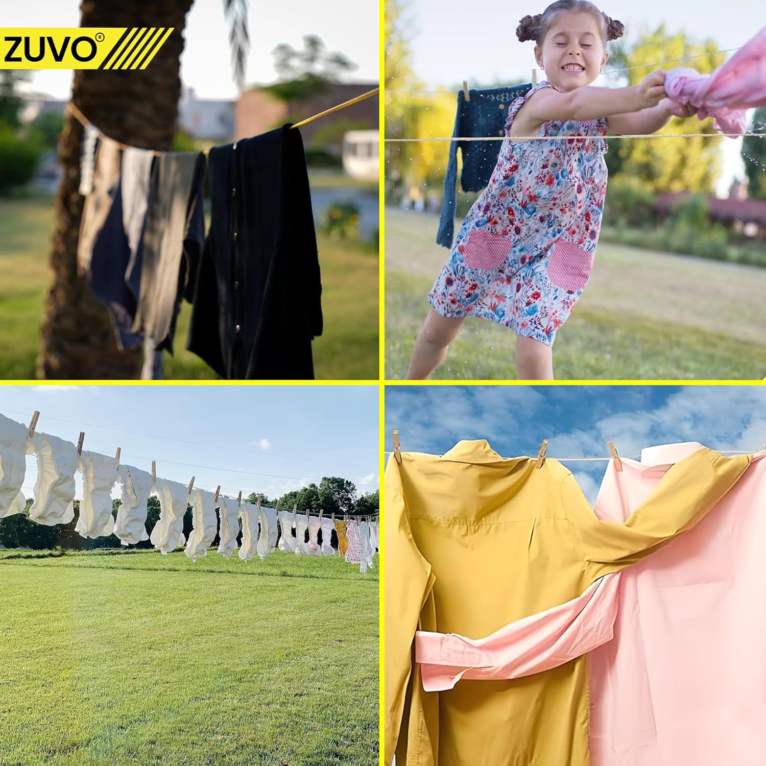 50M Outdoor Retractable Washing Line - Durable Polyester Washing Line Rope for Laundry - Garden Clothes Lines for Outside with Nylon Rope - Premium Quality by Zuvo