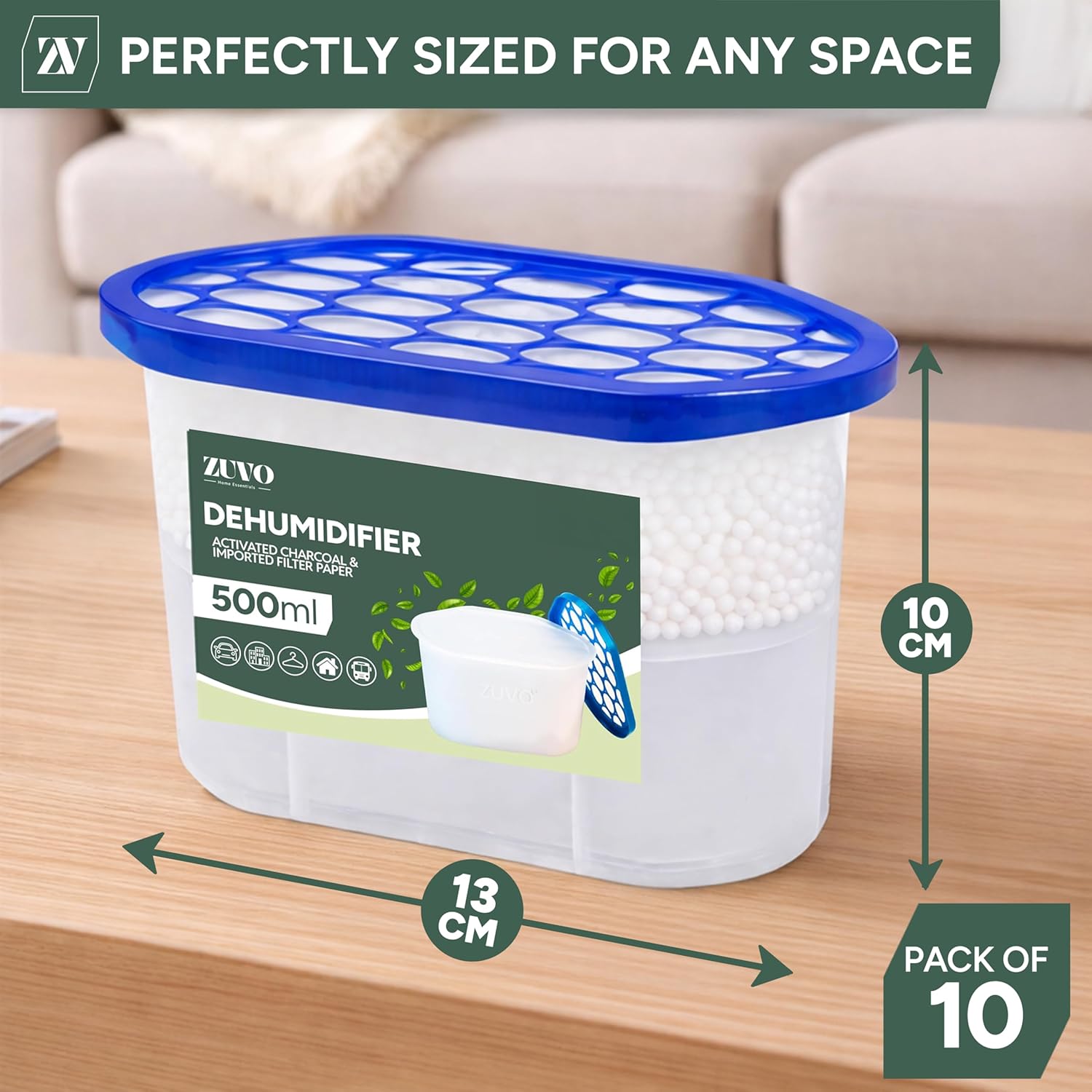Zuvo Dehumidifier 500ml 10 Pack Disposable Moisture Absorber Damp Trap