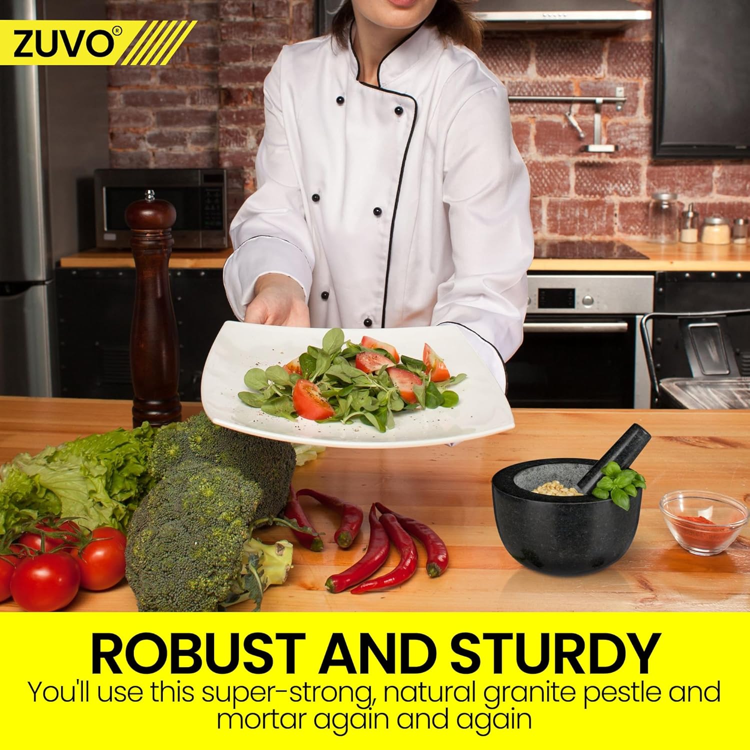 Zuvo Pestle and Mortar Set – Solid Natural Stone Durable Kitchen Grinder
